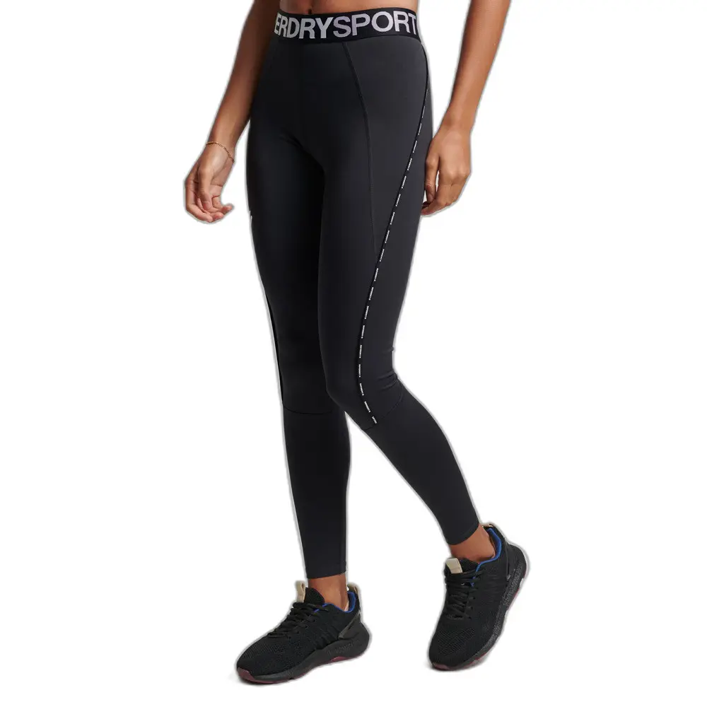 5059726354084 - Damen Sport Elastische Train Tight Leggings mit Markenlogo Schwarz - Größe 34