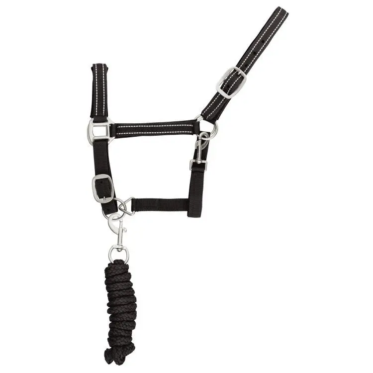 Supreme Noir Reflective Nylon Halter And Lead Rope Set For Horse