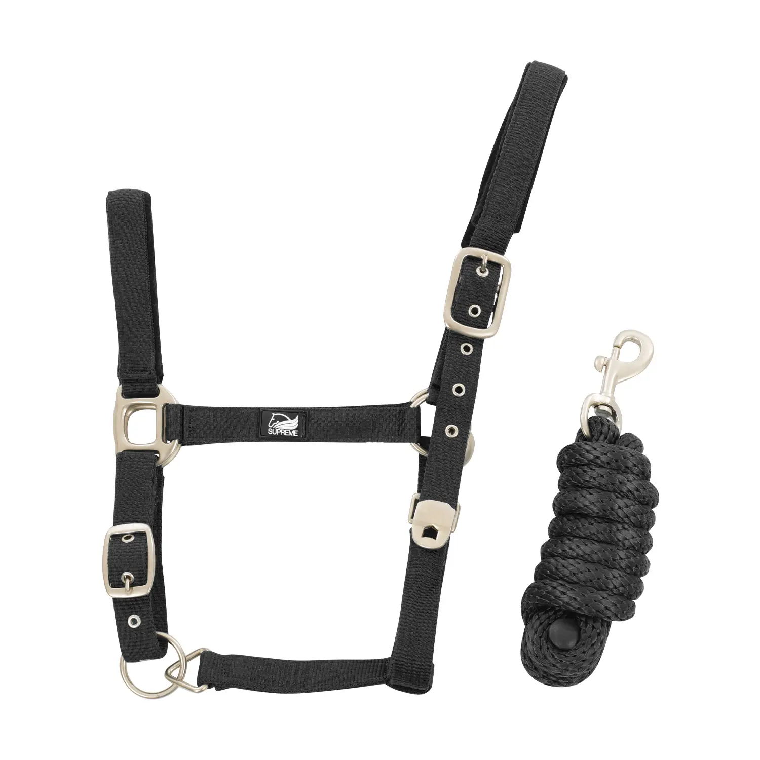 Supreme Noir Nylon Halter And Braided Lead Rope Set For Horse