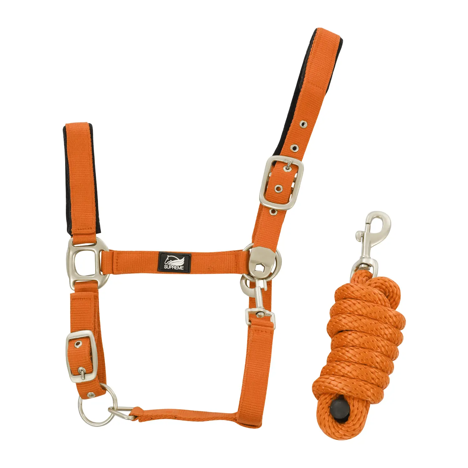 Supreme Orange Nylon Halter And Braided Lead Rope Set For Horse