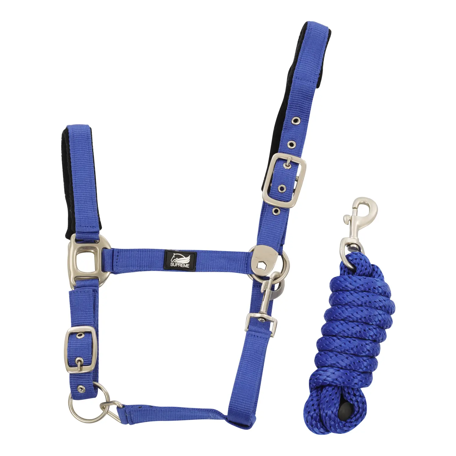 Supreme Bleu Nylon Halter And Braided Lead Rope Set For Horse
