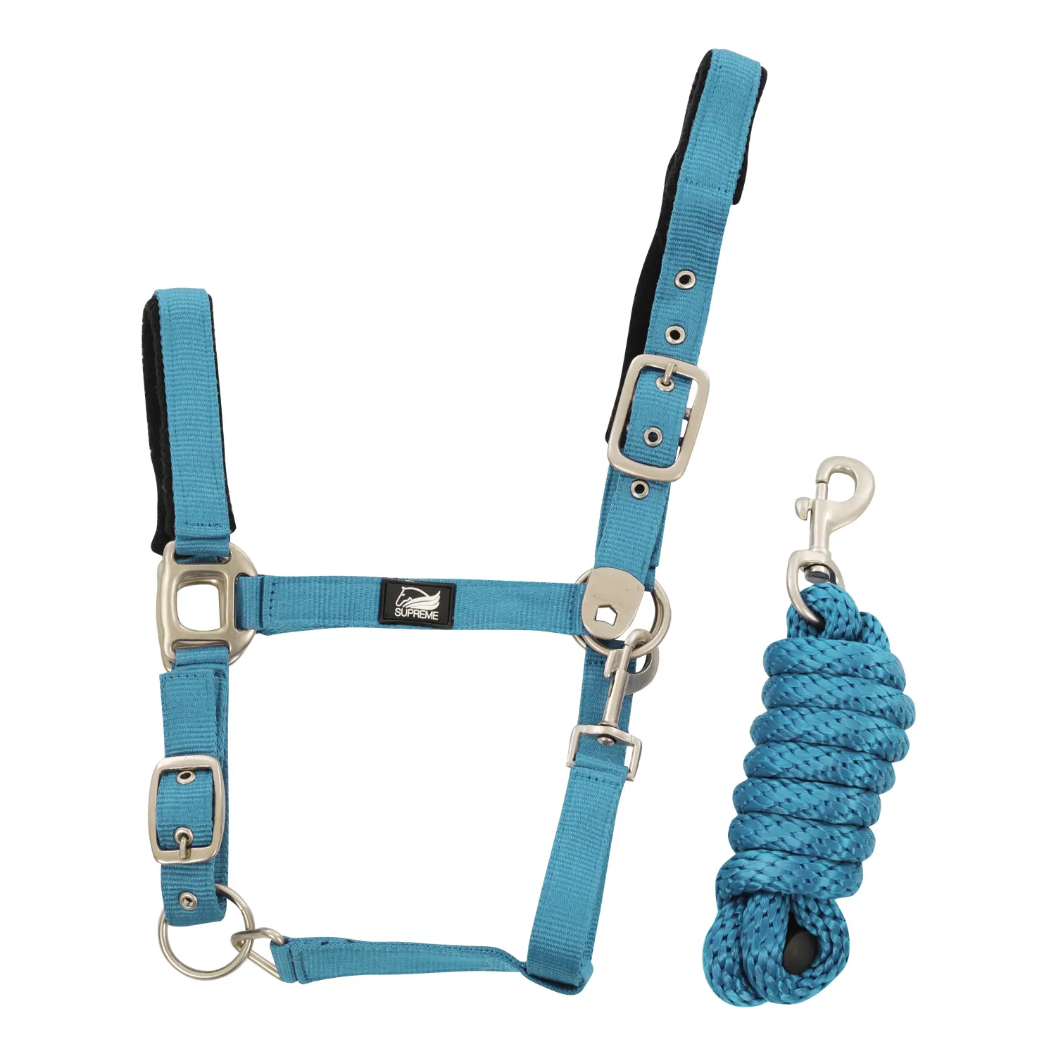 Supreme Bleu Nylon Halter And Braided Lead Rope Set For Horse