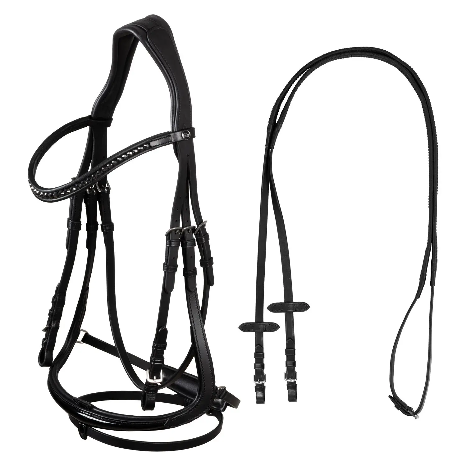 Meilleurs prix pour Bridon équitation muserolle combinée pour cheval de dressage avec rênes en caoutchouc Supreme Modello Hemelite