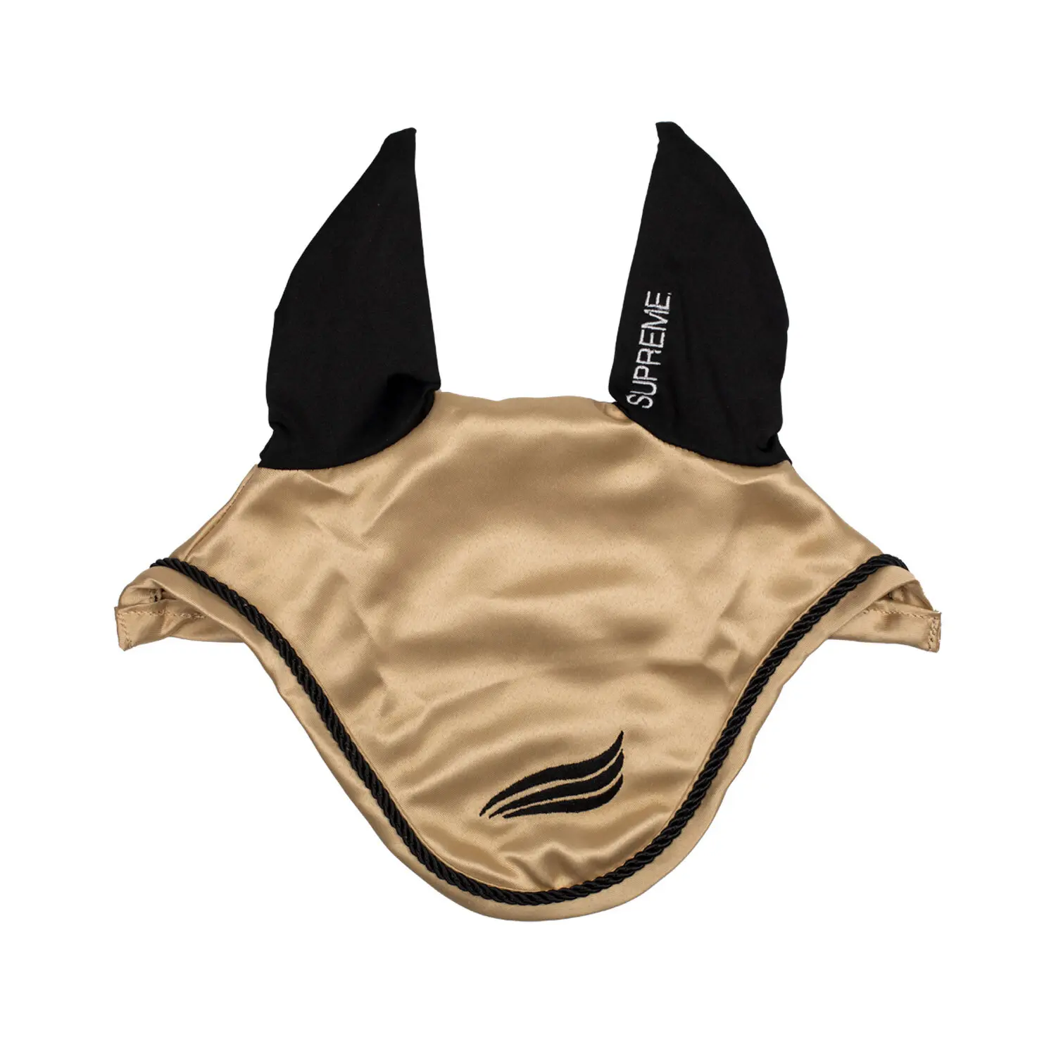 Supreme Beige Satin Fly Mask For Horse With Elastic Ears