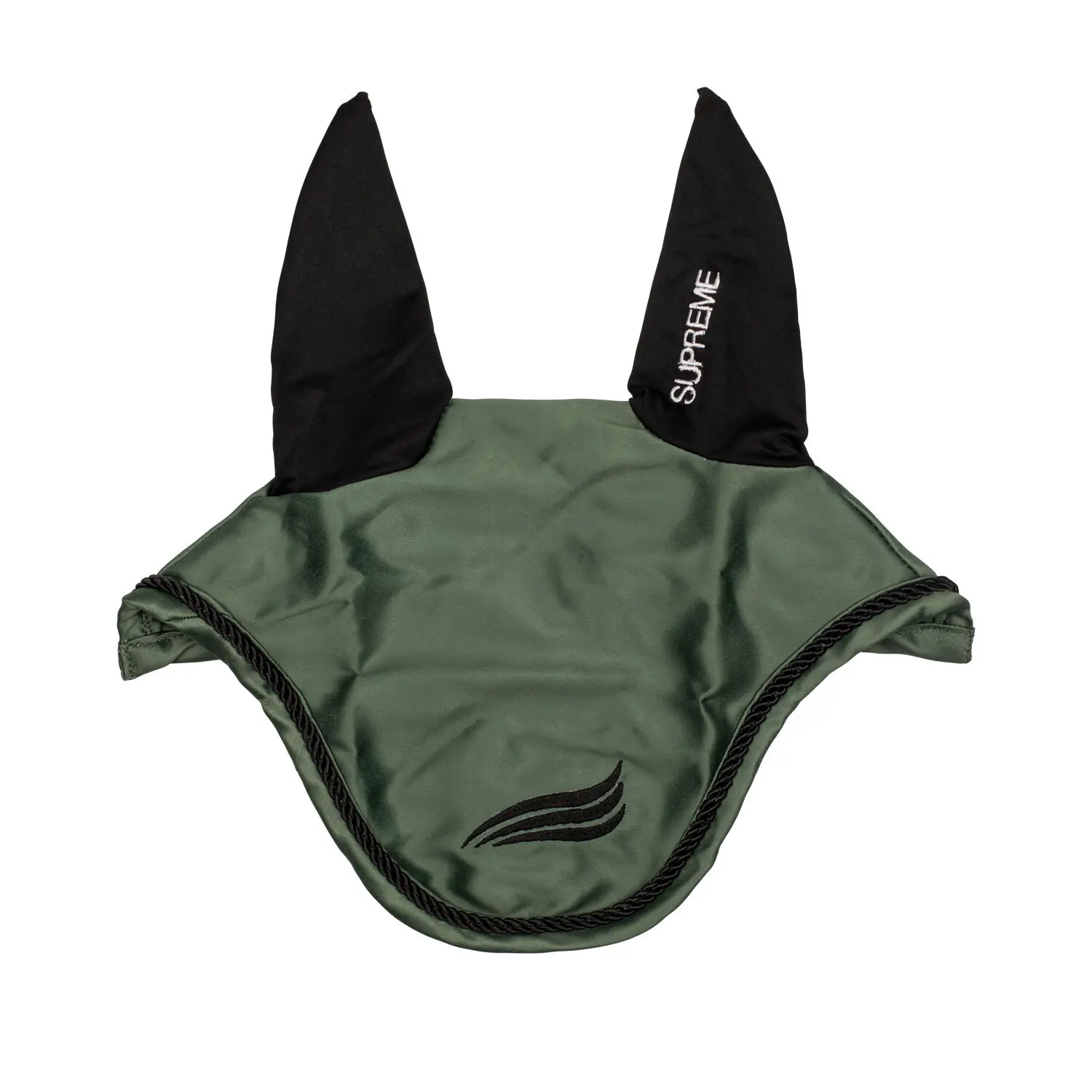 Supreme Vert Satin Fly Mask For Horse With Elastic Ears