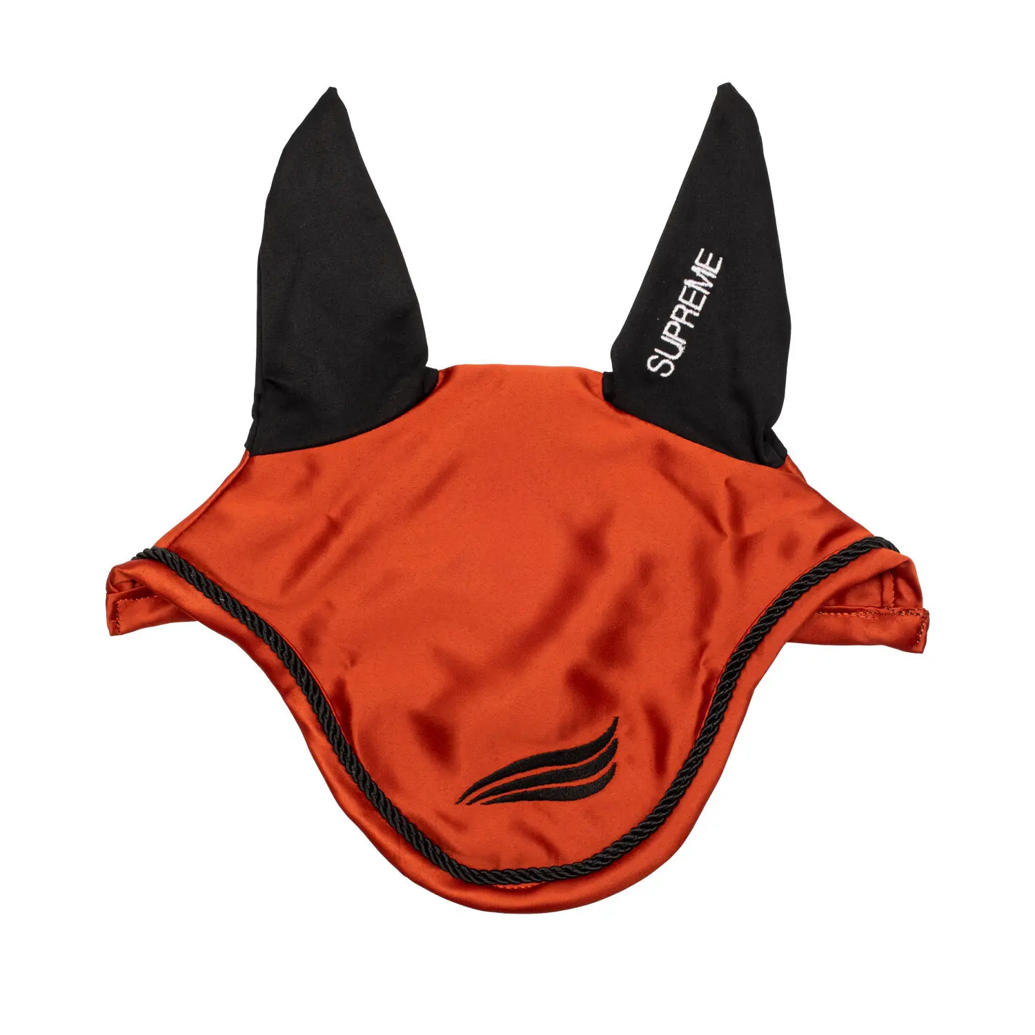 Supreme Orange Satin Fly Mask For Horse With Elastic Ears