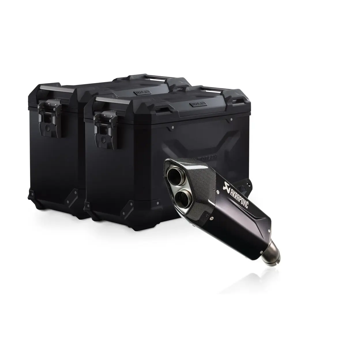 Motorrad-Seitenkoffer SW-Motech Trax ADV + Akrapovic BMW R 1300 GS Adv