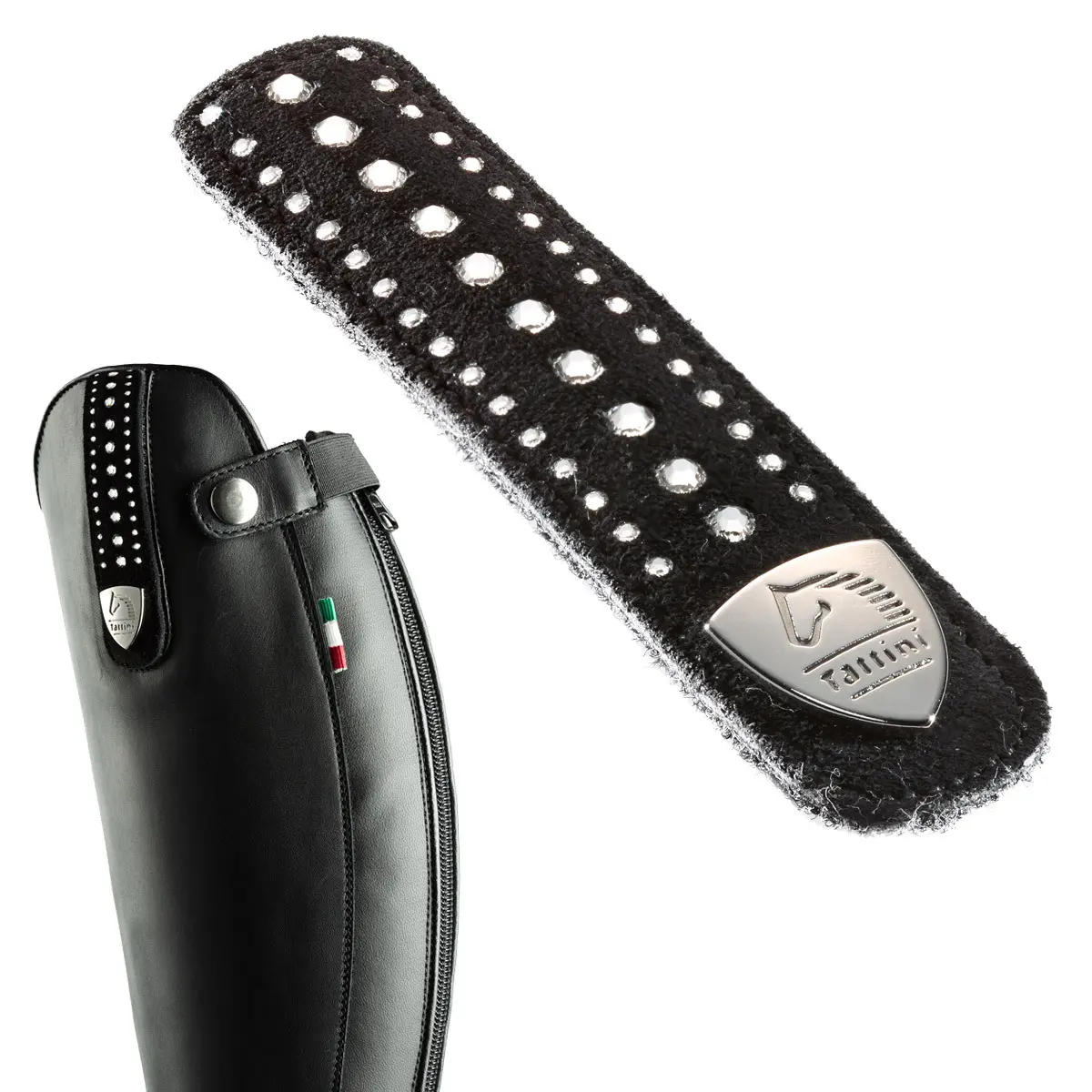 Tattini Noir Interchangeable Suede Strap With 3 Rows Of Rhinestones