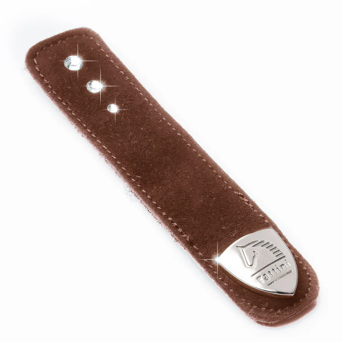 Tattini Marron Suede Bracelet With 3 Rhinestones Close Contact