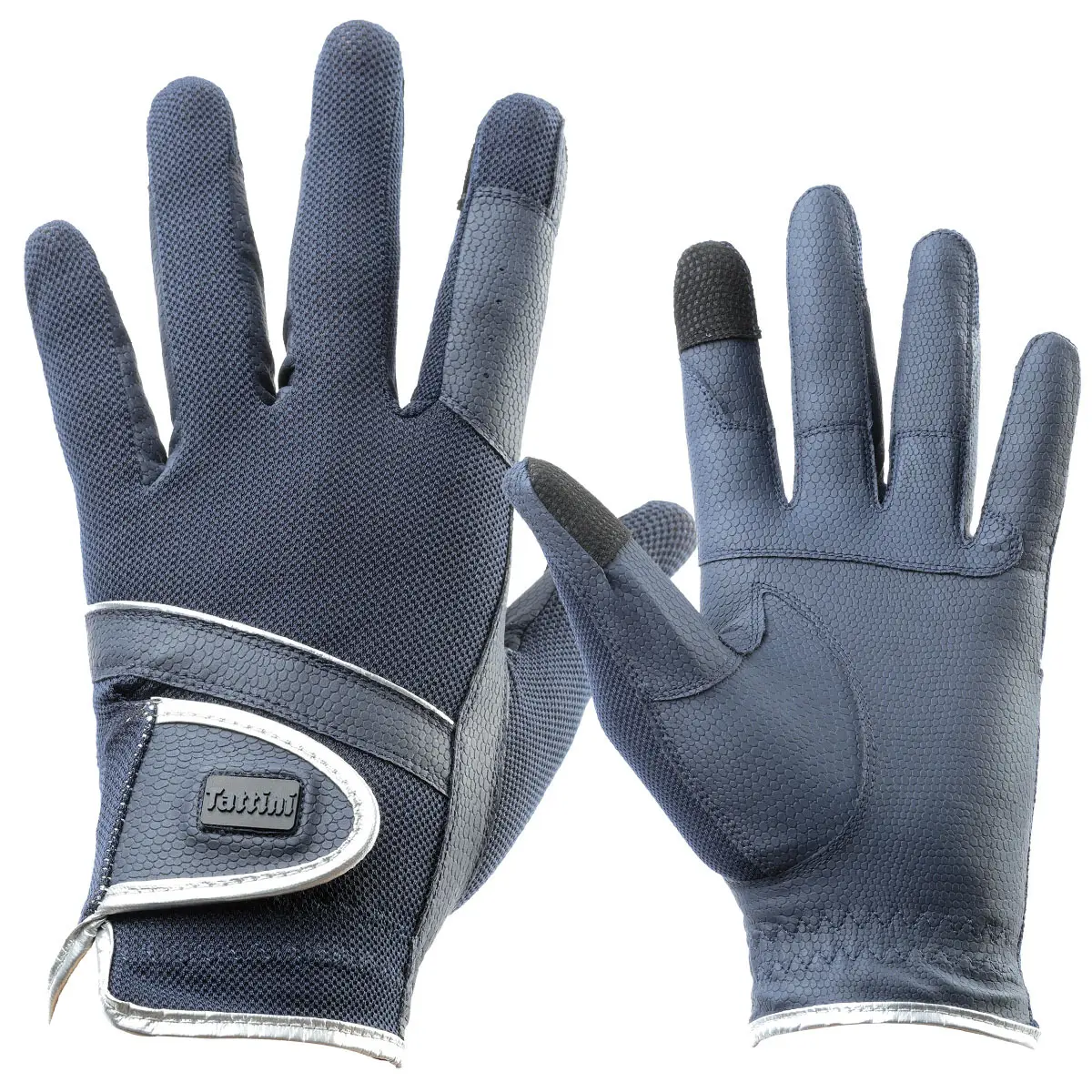Tattini Bleu Silver And Technical Fabric Gloves