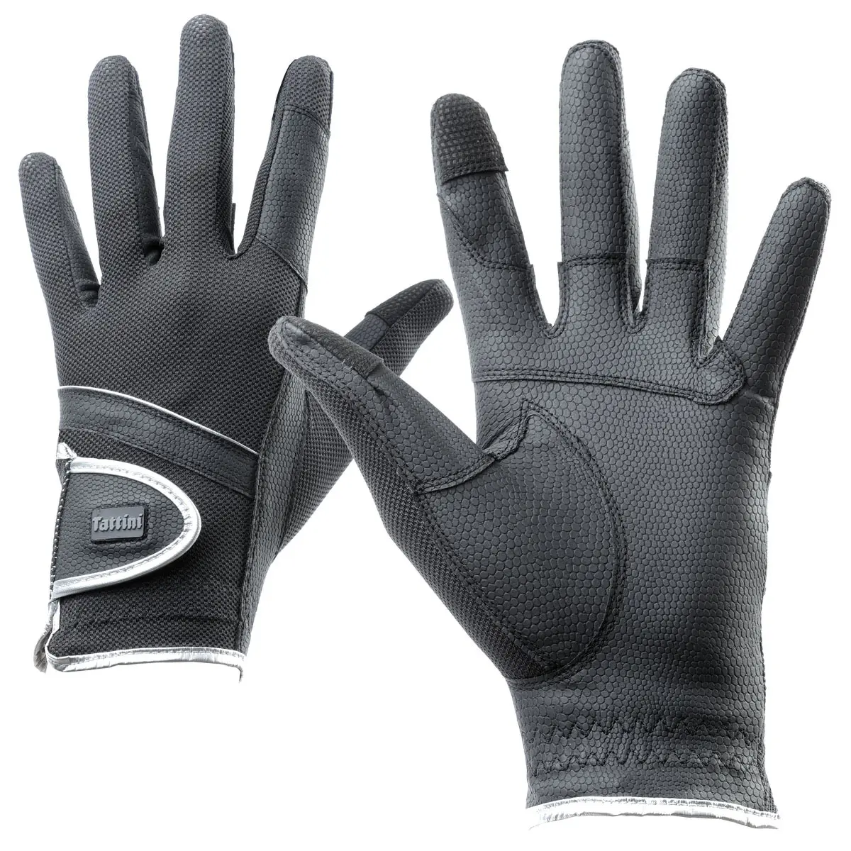 Tattini Noir Silver And Technical Fabric Gloves