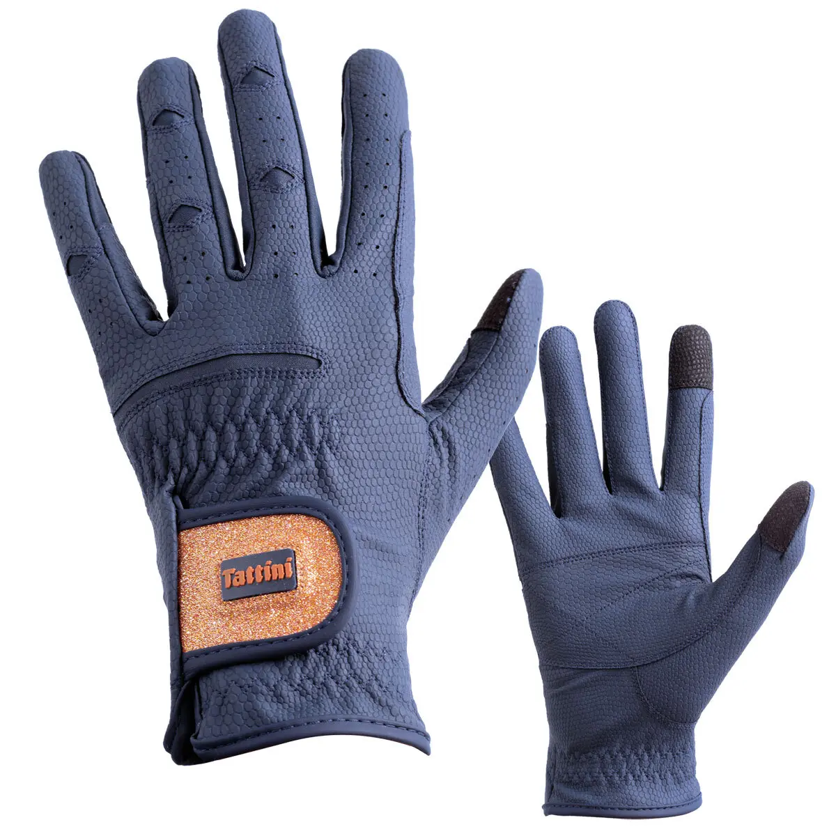 Tattini Bleu Riding Gloves Lurex Or Rose