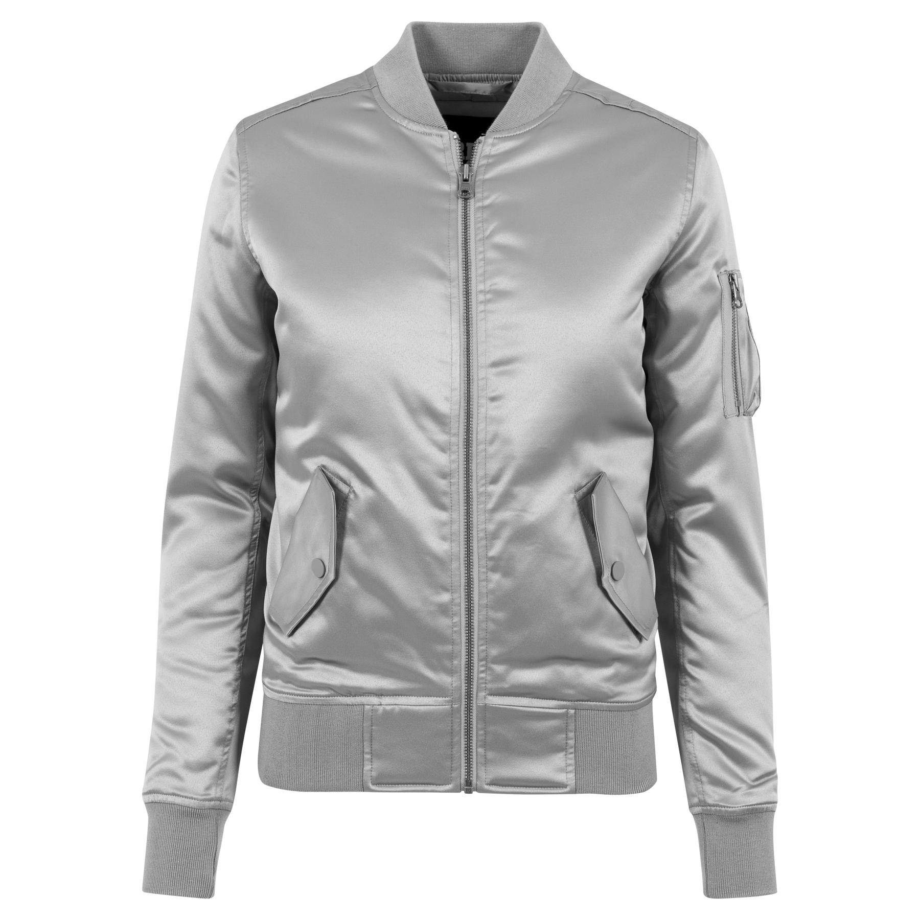 4053838131817 - Ladies Satin Bomber Jacket TB1279 Silver