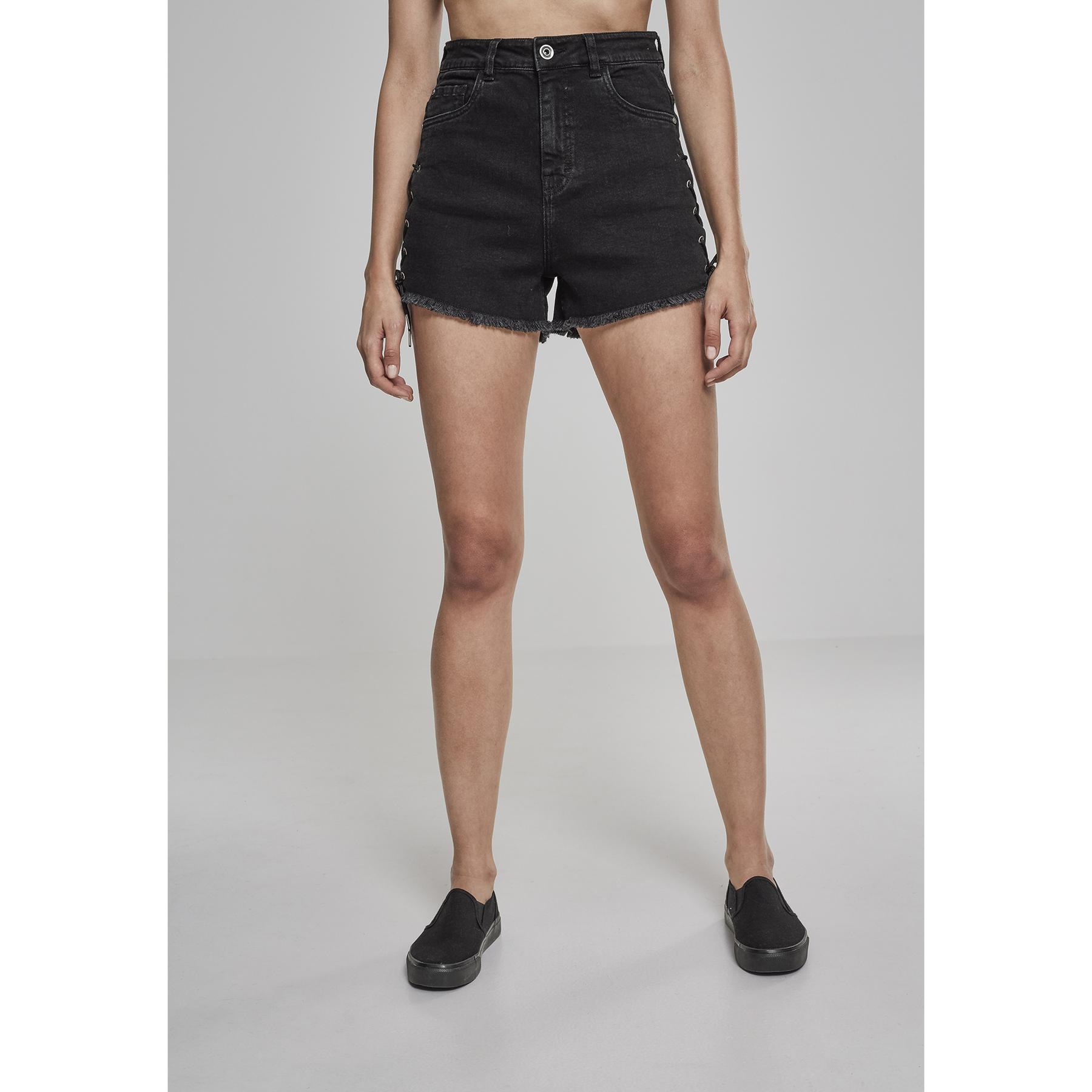 4053838282168 - Ladies Highwaist Denim Lace Up Short Hotpant schwarz in 27 4053838282168 - Ladies Highwaist Denim Lace Up Short Hotpant schwarz in 27