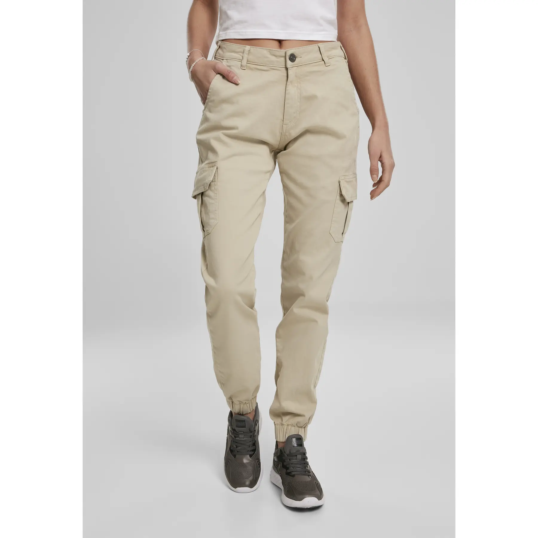 4053838569122 - Cargo Damen LADIES HIGH WAIST CARGO PANTS TB3048 Beige Concrete