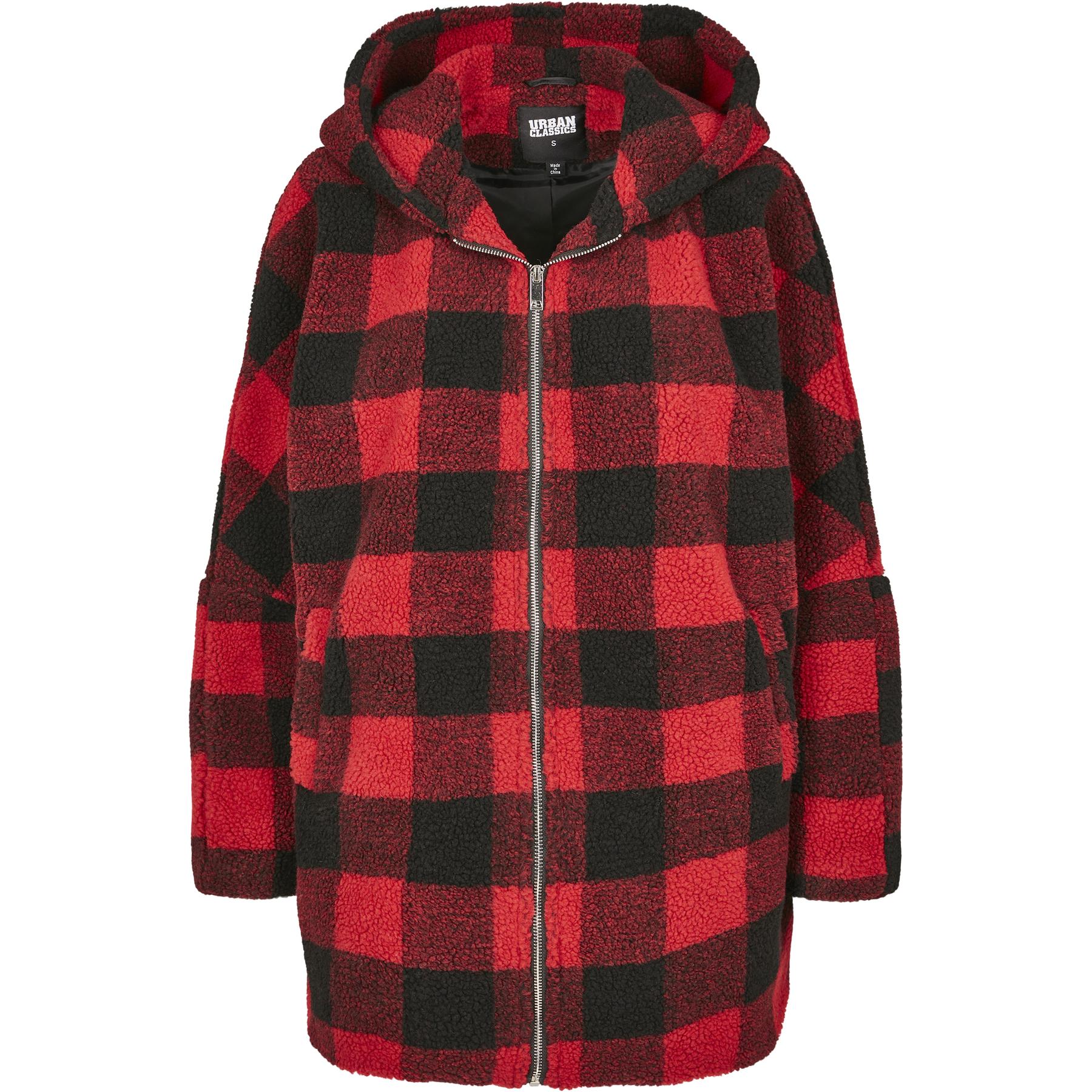 4053838469927 - Ladies Hooded Oversized Check Sherpa Jacket Winterjacke rot schwarz in XXL
