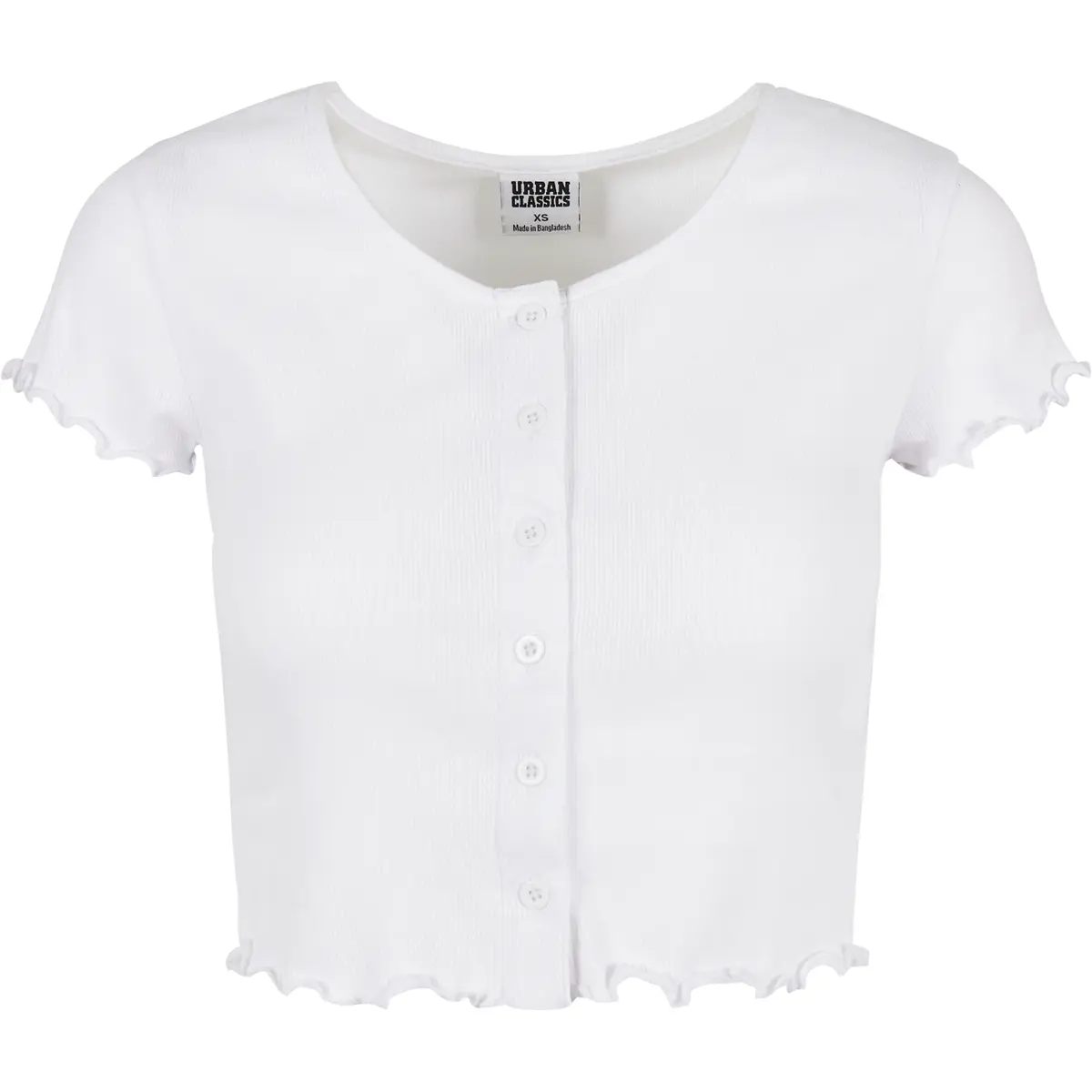 4053838778999 - Ladies Cropped Button Up Rib Tee T-Shirt weiß in S