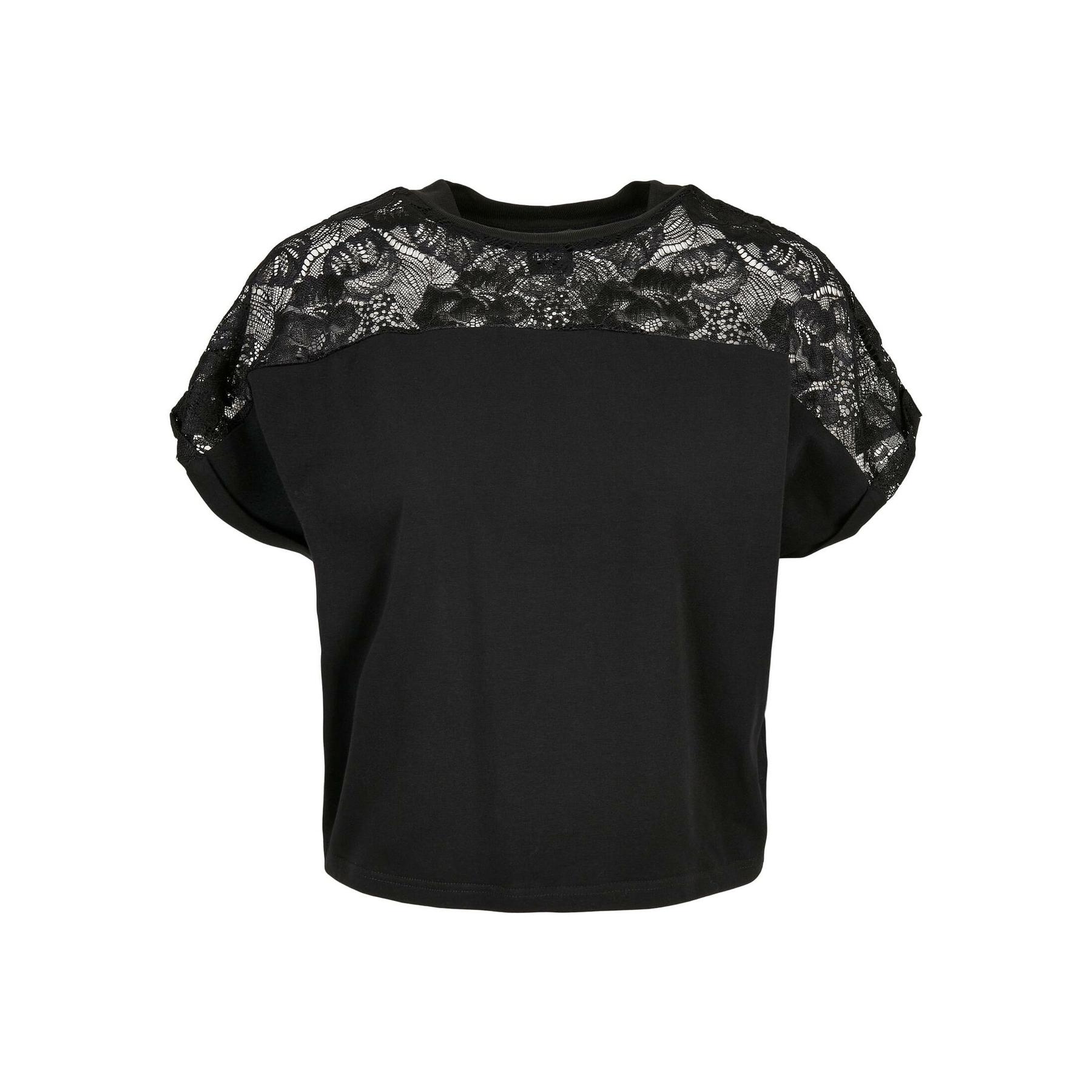 4053838883396 - Ladies Short Oversized Lace Tee T-Shirt schwarz