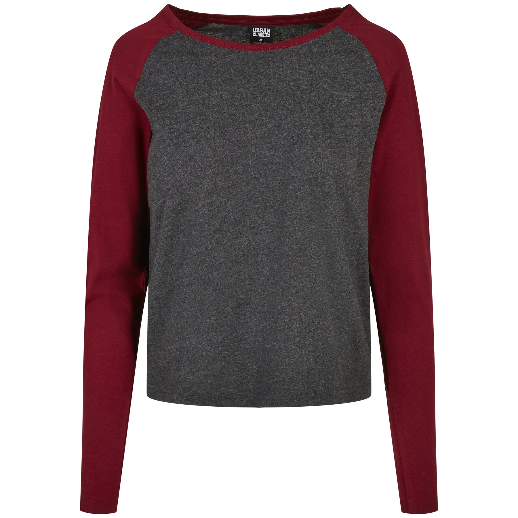 4053838918548 - Ladies Contrast Raglan Longsleeve Langarmshirt charcoal burgund in XL