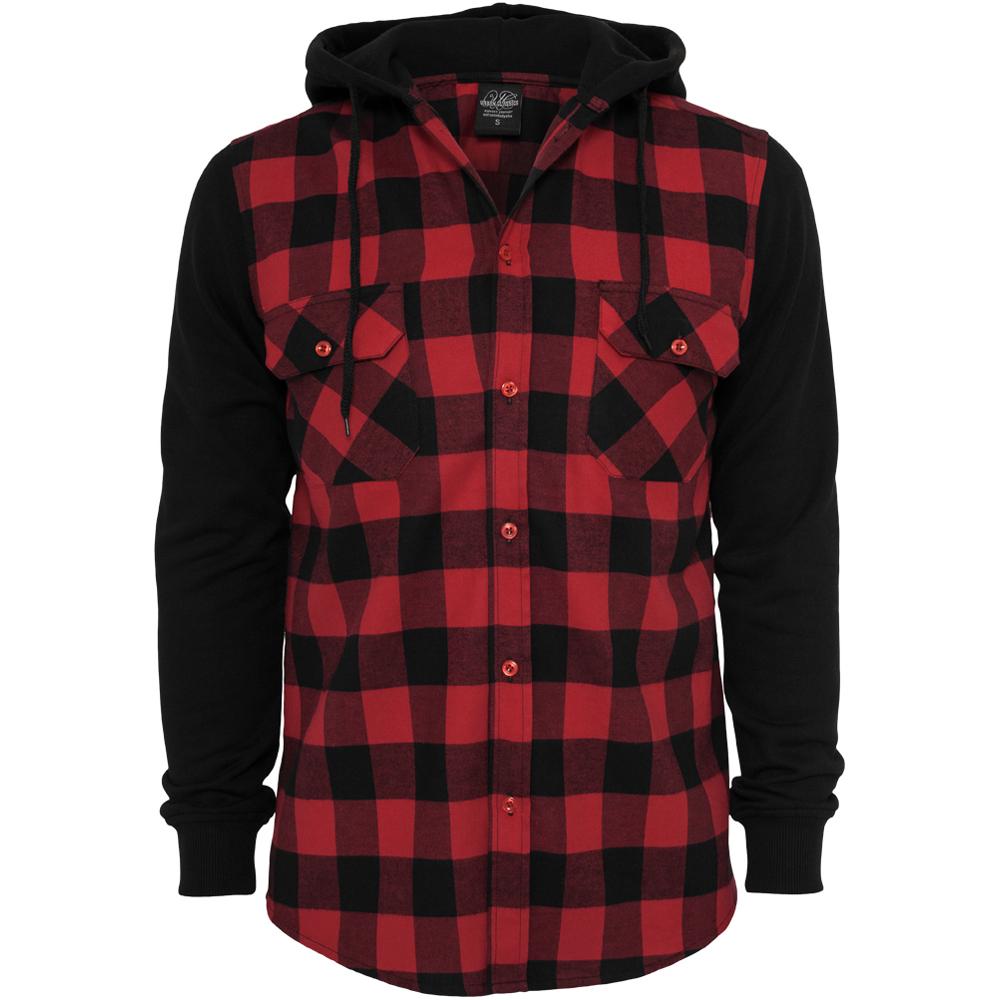 4051243050273 - Hooded Checked Flanell Sweat Sleeve Shirt TB513 Black Red Black