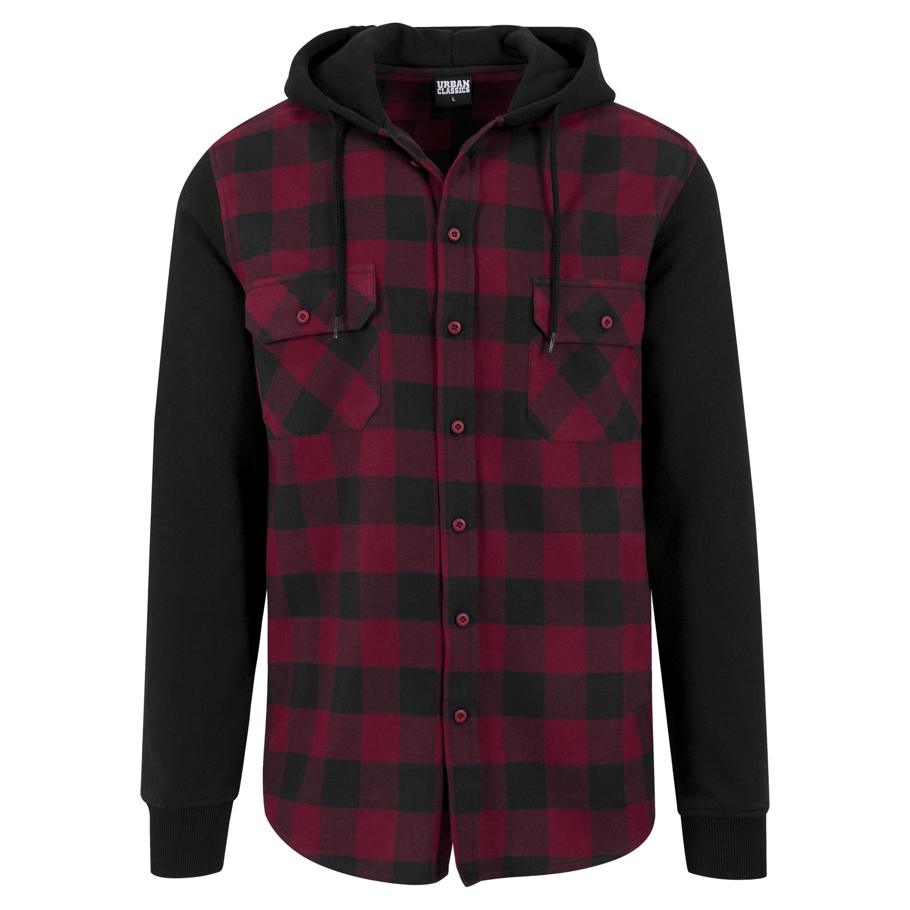 4053838134610 - Hooded Checked Flanell Flanellhemd schwarz burgund