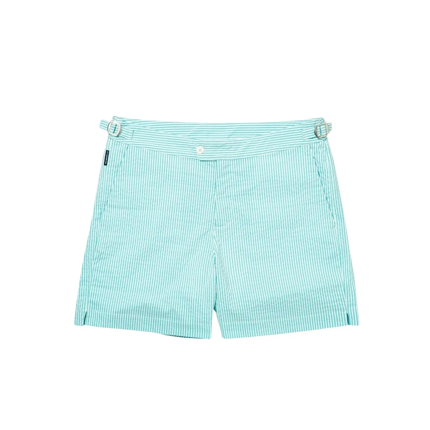 7350110053605 - The Resort Co Tailored Swim Shorts Turquoise Stripe Seersucker