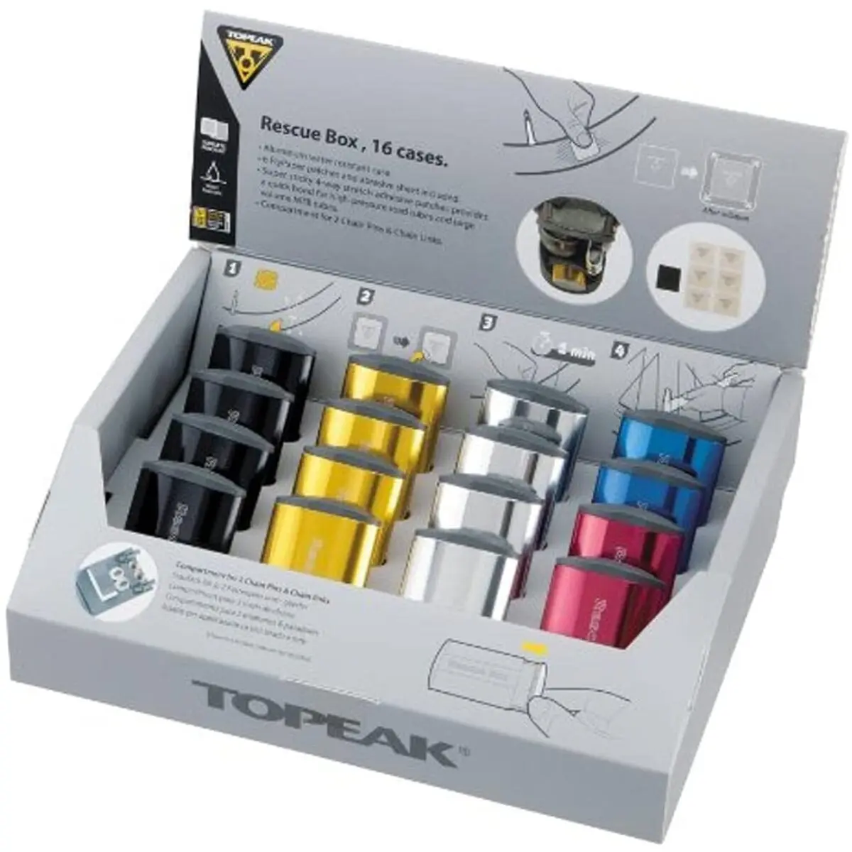 Image of Reparaturset (16 Teile) rescue box counter display Topeak
