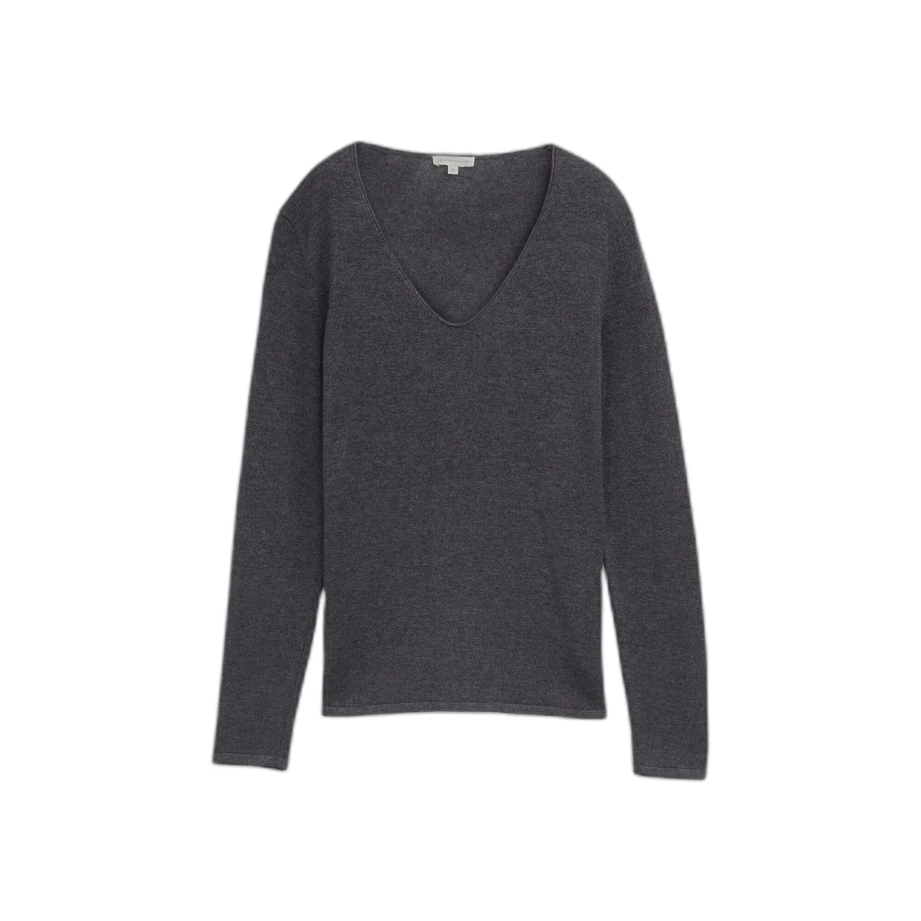 Tom Tailor - Gebreide trui met V-hals - Maat XL - evident anthracite melange