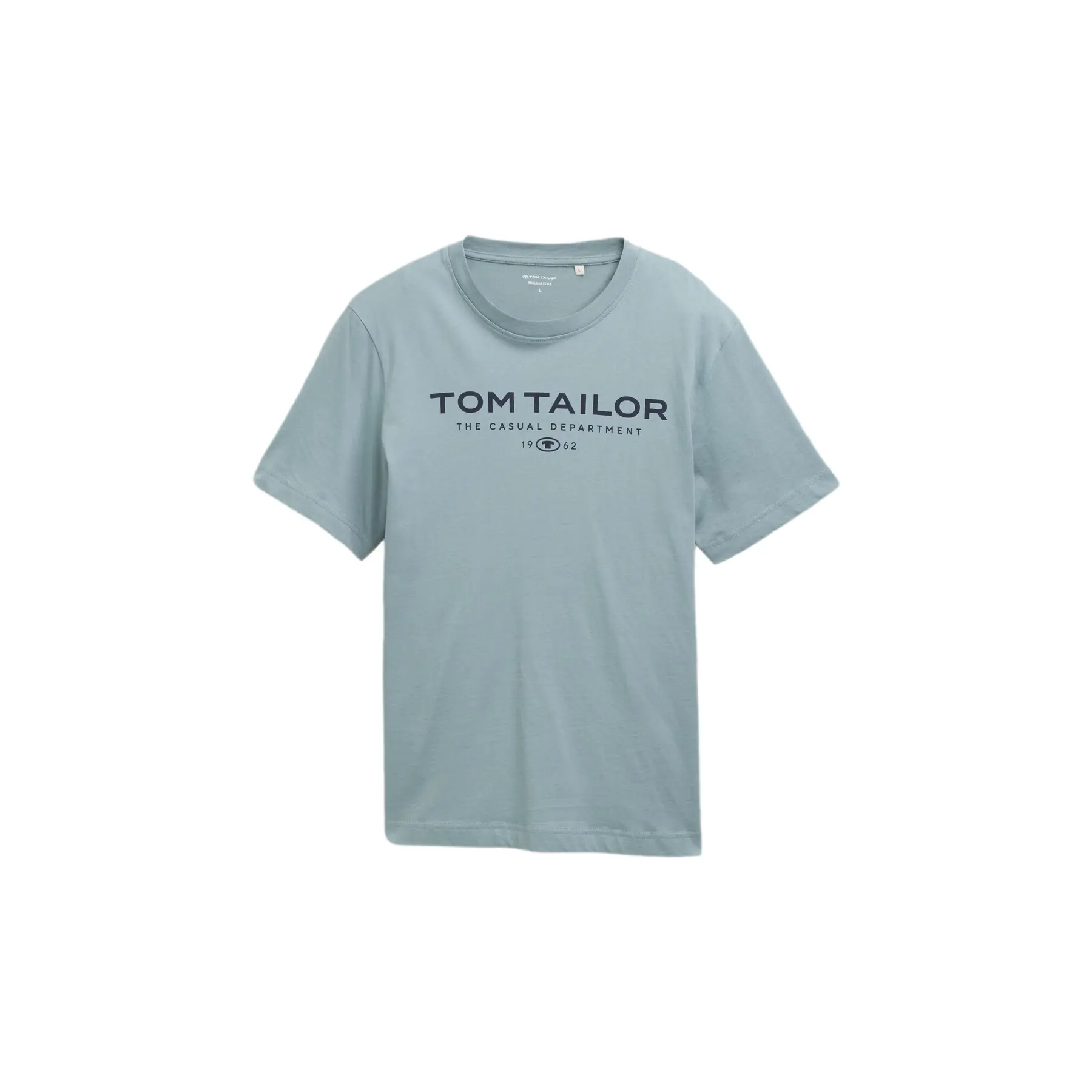 Tom Tailor - Katoenen T-shirt met logo-print - Maat XXXL - grey mint
