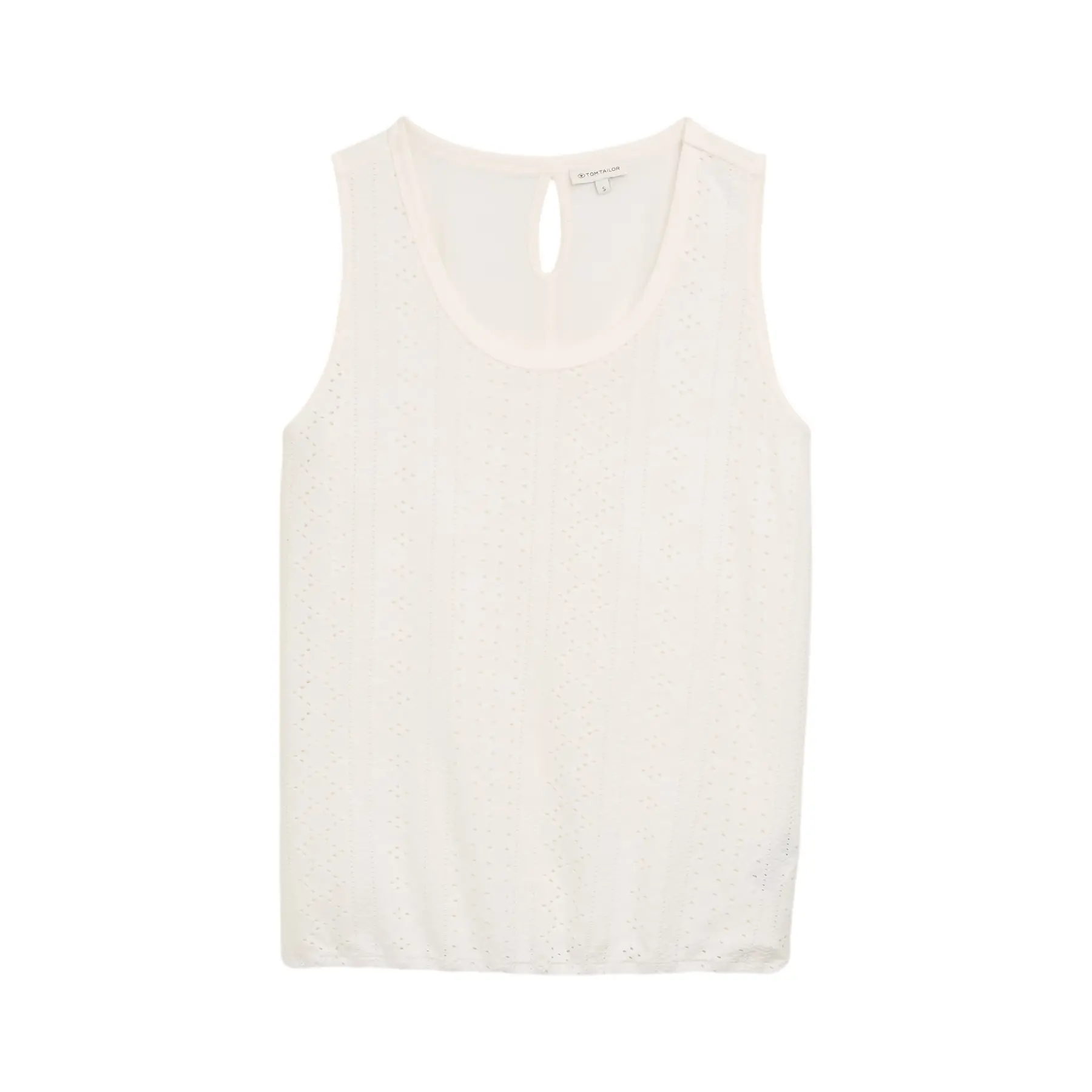 Tom Tailor - Ajour-top in een mix van materialen - Maat XL - Whisper White