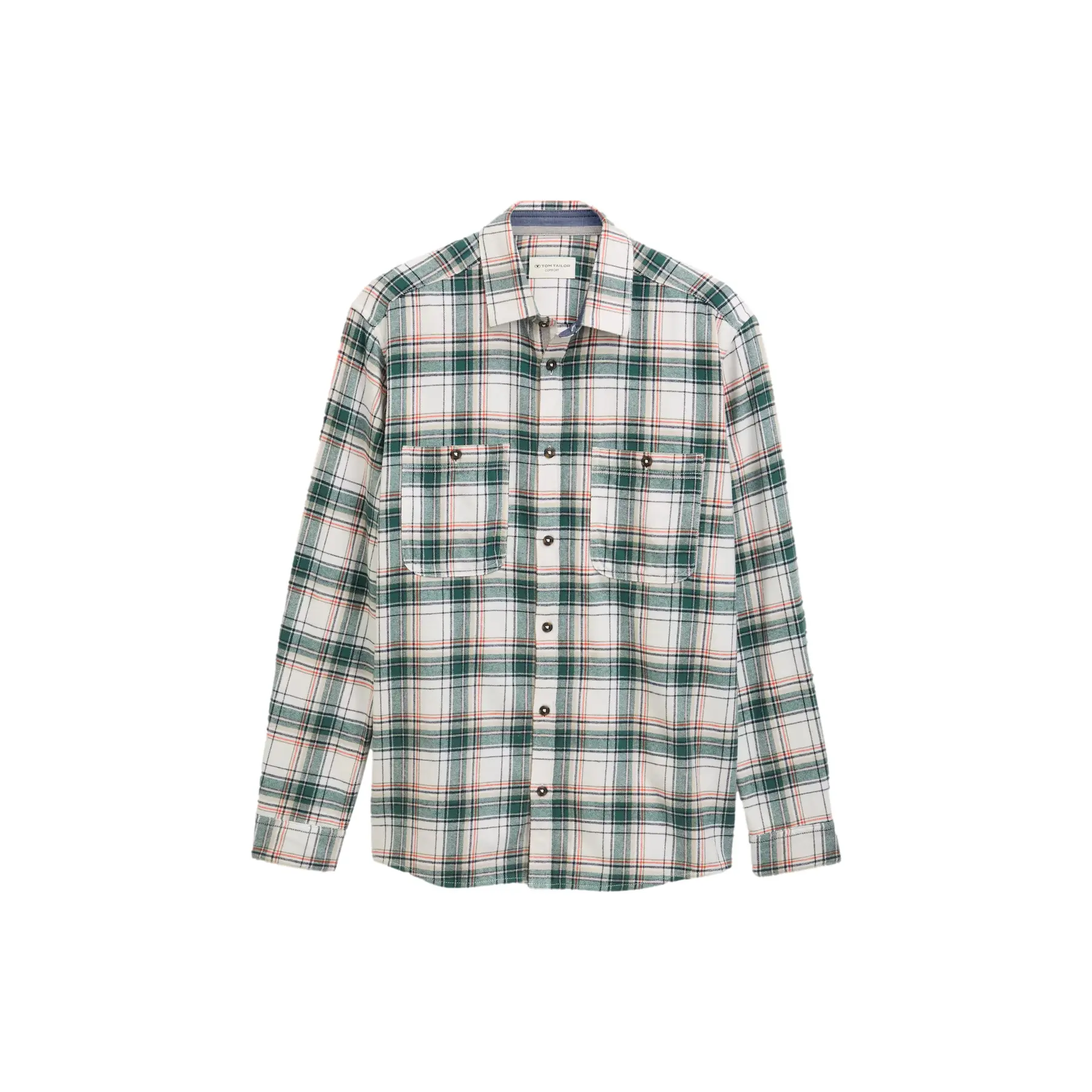 Tom Tailor - Comfort fit flanellen overhemd met ruitjesmotief - Maat L - off white multicolor check