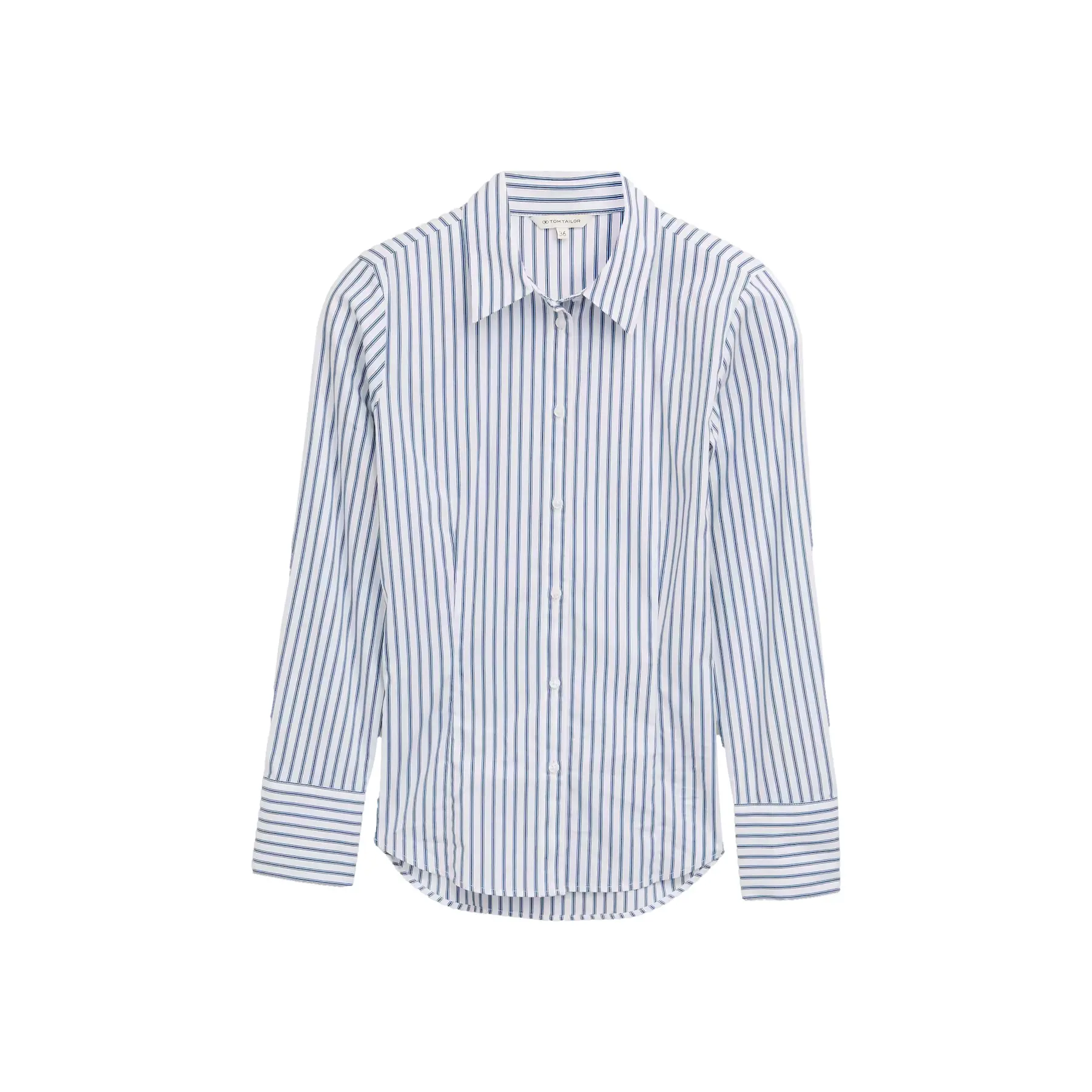 Tom Tailor - Getailleerde popeline overhemdblouse - Maat 40 - white blue poplin stripe