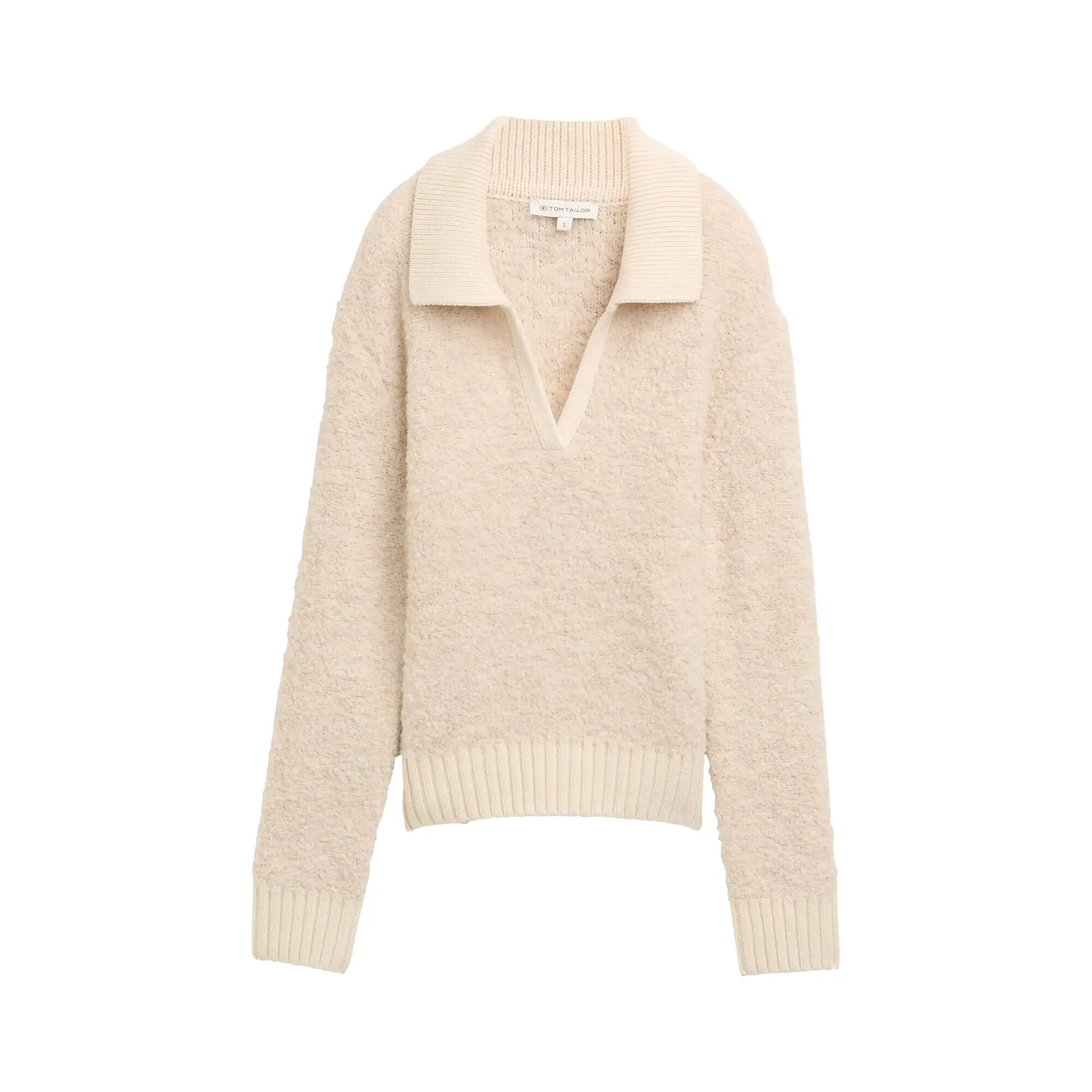 Pull col V aus Boucle-Garn für Damen Tom Tailor