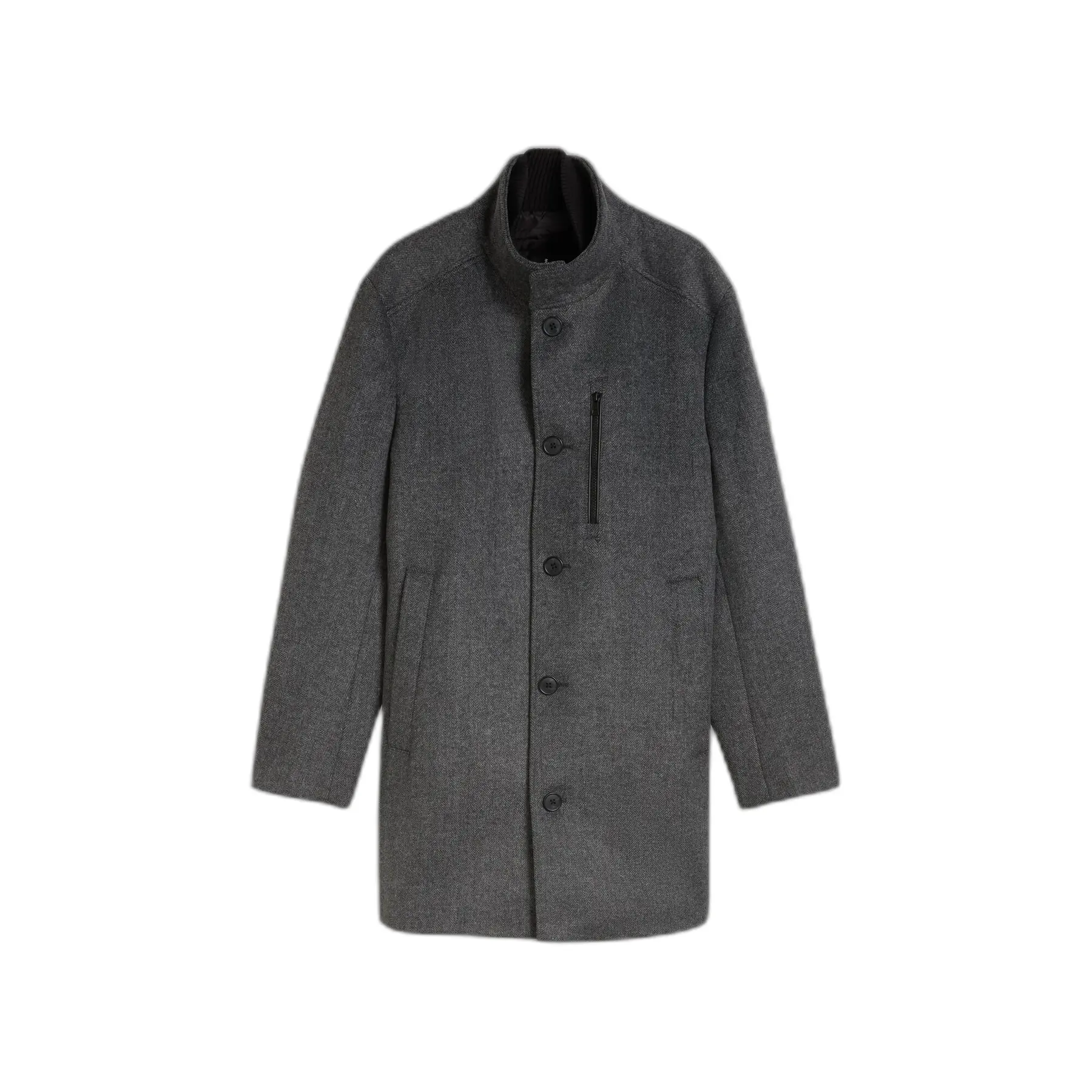 Tom Tailor - 2-in-1 wollen jas met uitneembaar inzetstuk - Maat XXXL - dark grey black herringbone