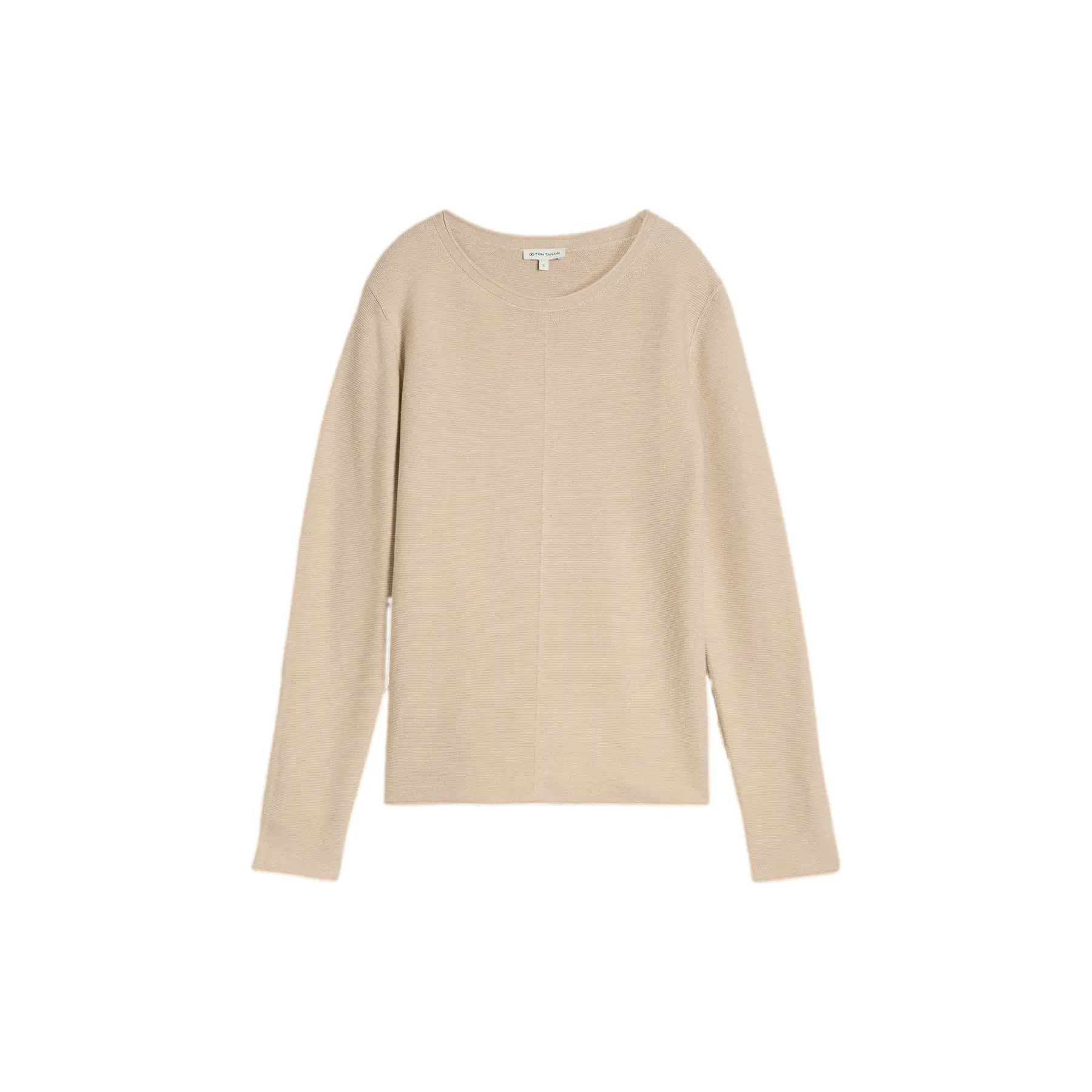 Tom Tailor - Gebreide trui van katoen - Maat M - gravel beige melange
