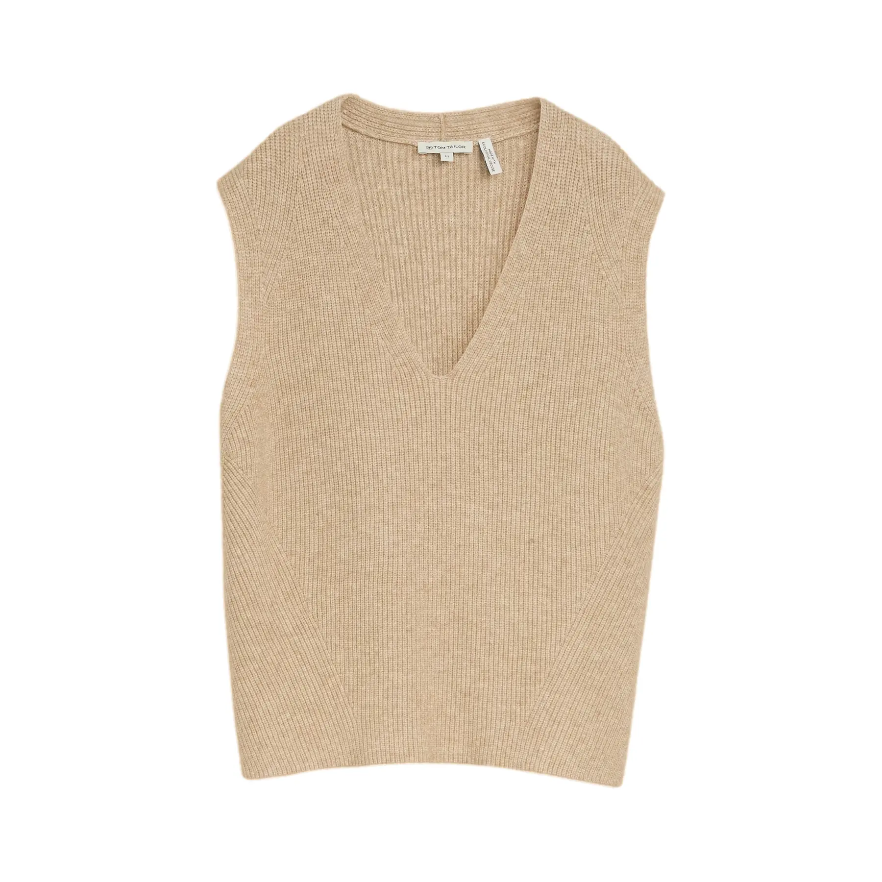 Tom Tailor - V-hals vest - Maat XXL - gravel beige melange