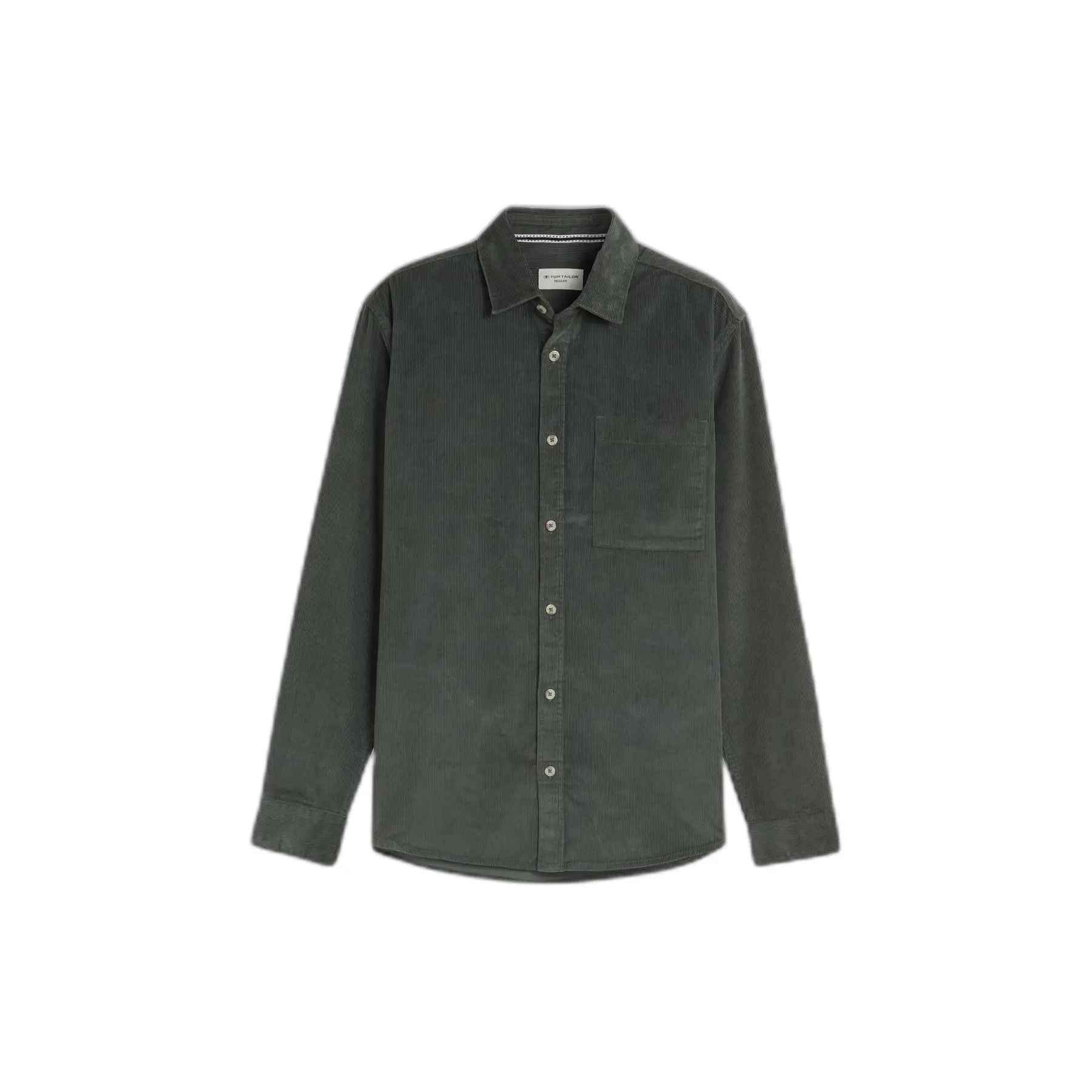 Tom Tailor - Regular fit corduroy overhemd met borstzak - Maat XXL - Darkest Olive