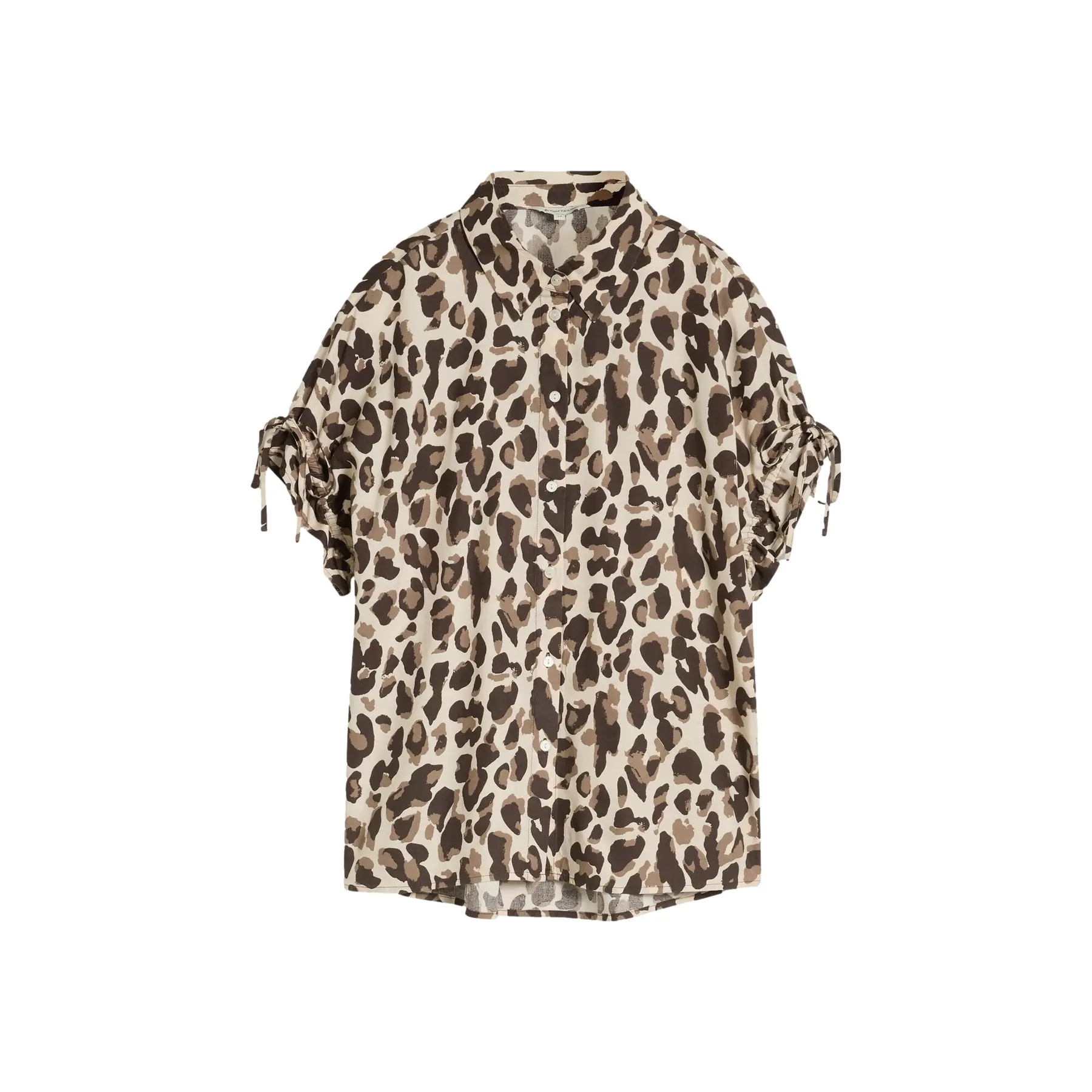 Tom Tailor - Losvallende blouse met strikken - Maat 34 - brown beige leo print