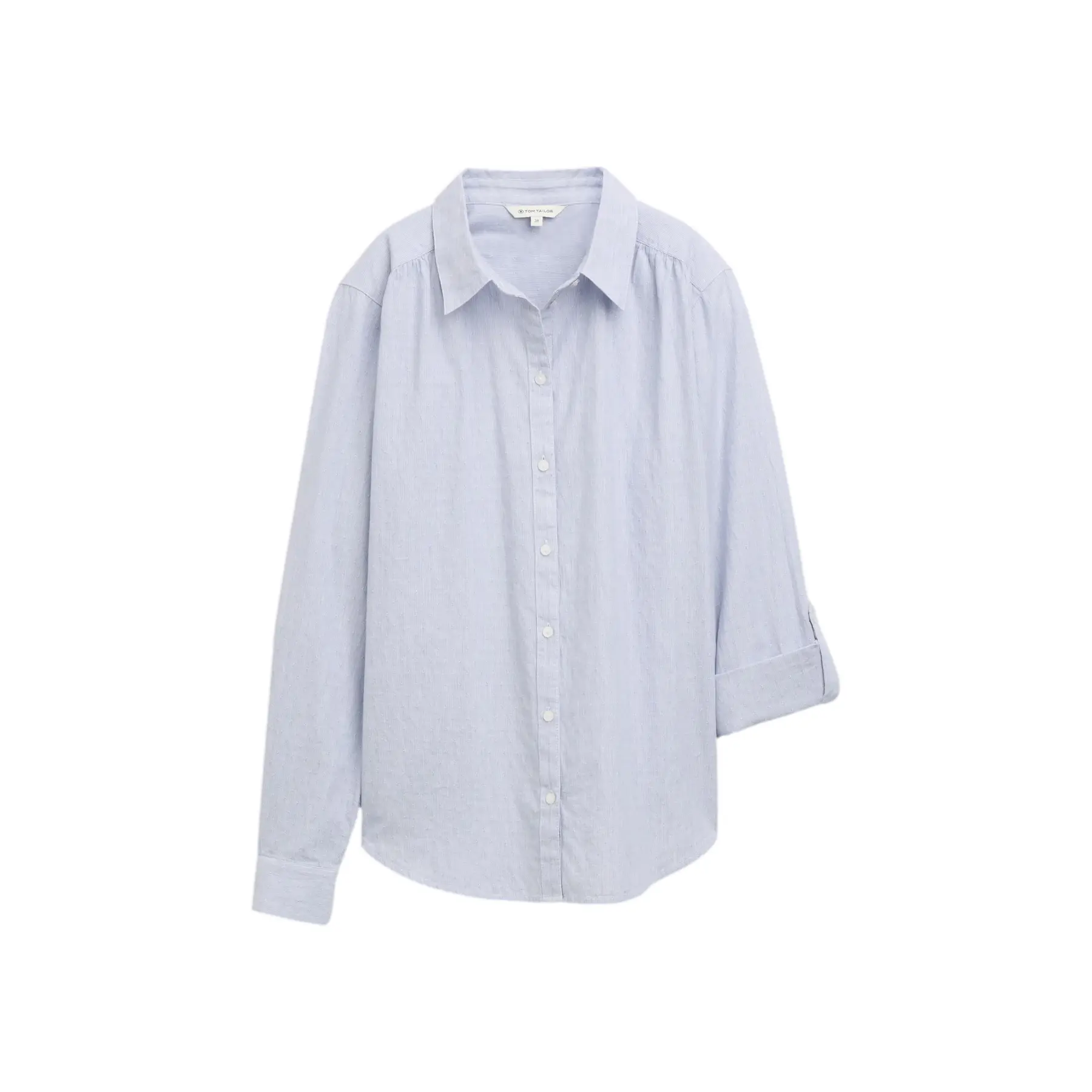 Tom Tailor - Overhemdblouse met omgeslagen boorden - Maat 38 - fern blue dobby