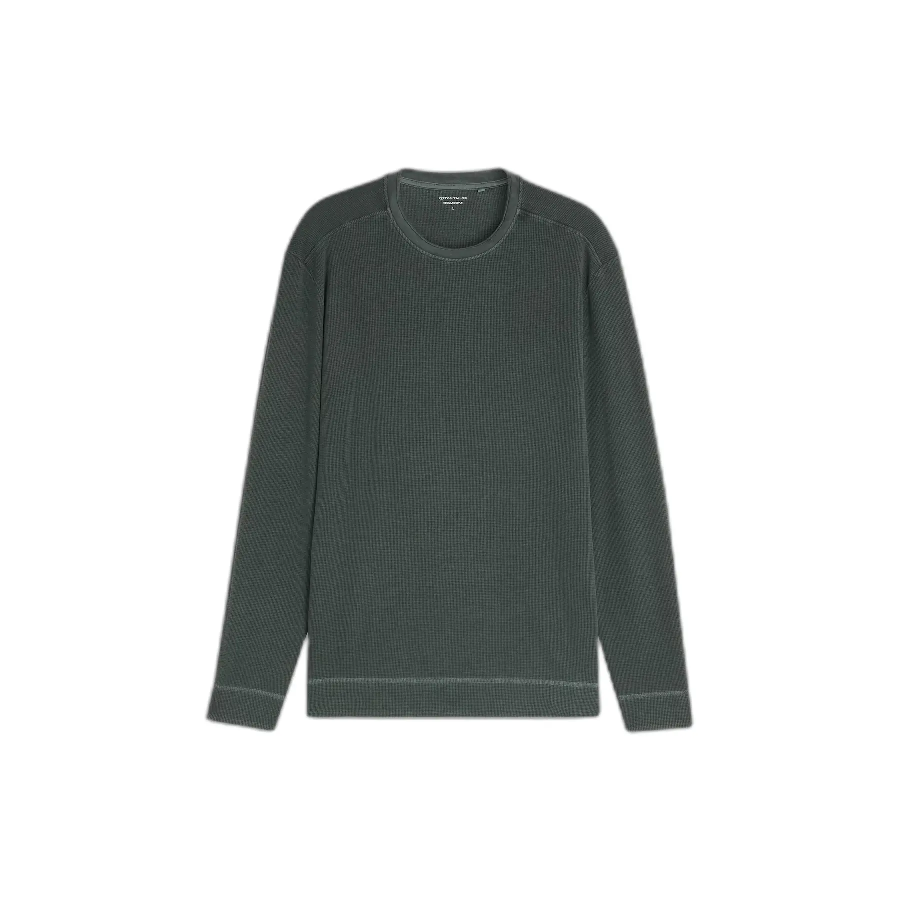 Tom Tailor - T-shirt met lange mouwen in used-look - Maat M - Darkest Olive