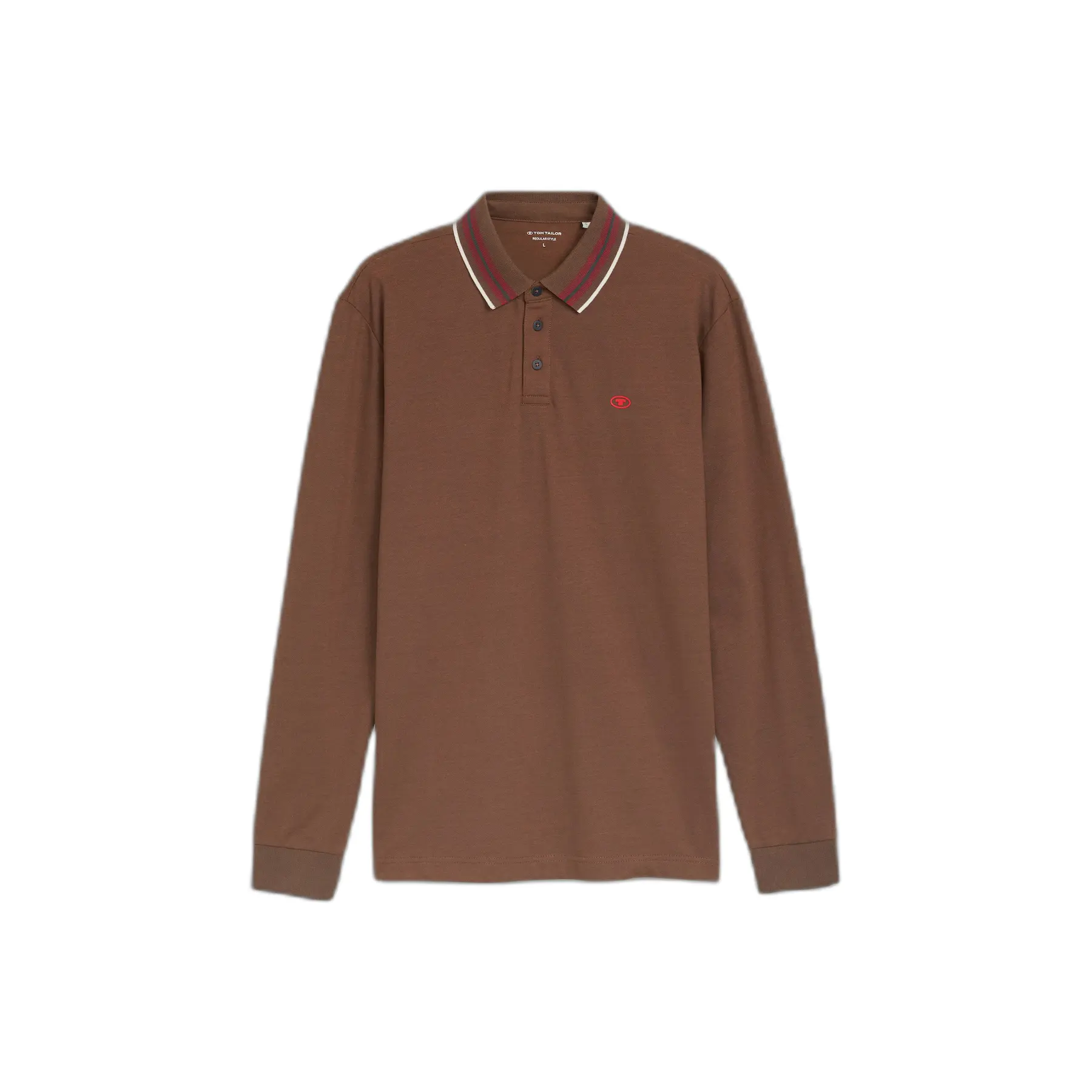 Tom Tailor - Piqué-poloshirt met lange mouwen en logo-print - Maat XXL - brown dark green two tone