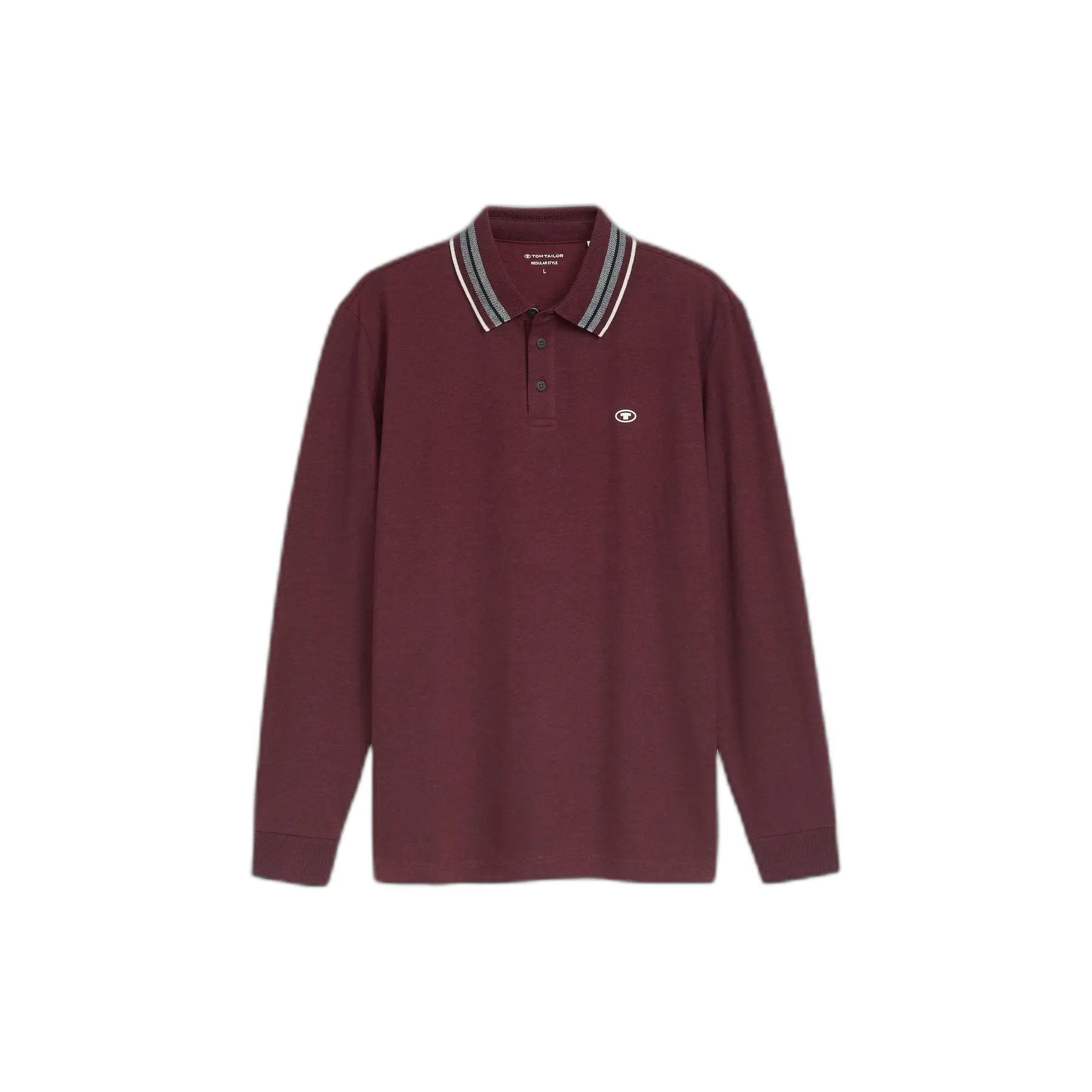 Tom Tailor - Piqué-poloshirt met lange mouwen en logo-print - Maat XXL - pear red navy two tone