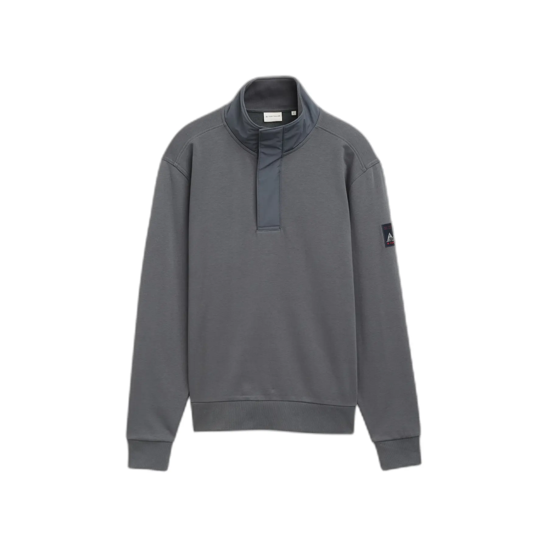 Tom Tailor - Troyer-sweatshirt met badge - Maat XXL - Darkest Olive