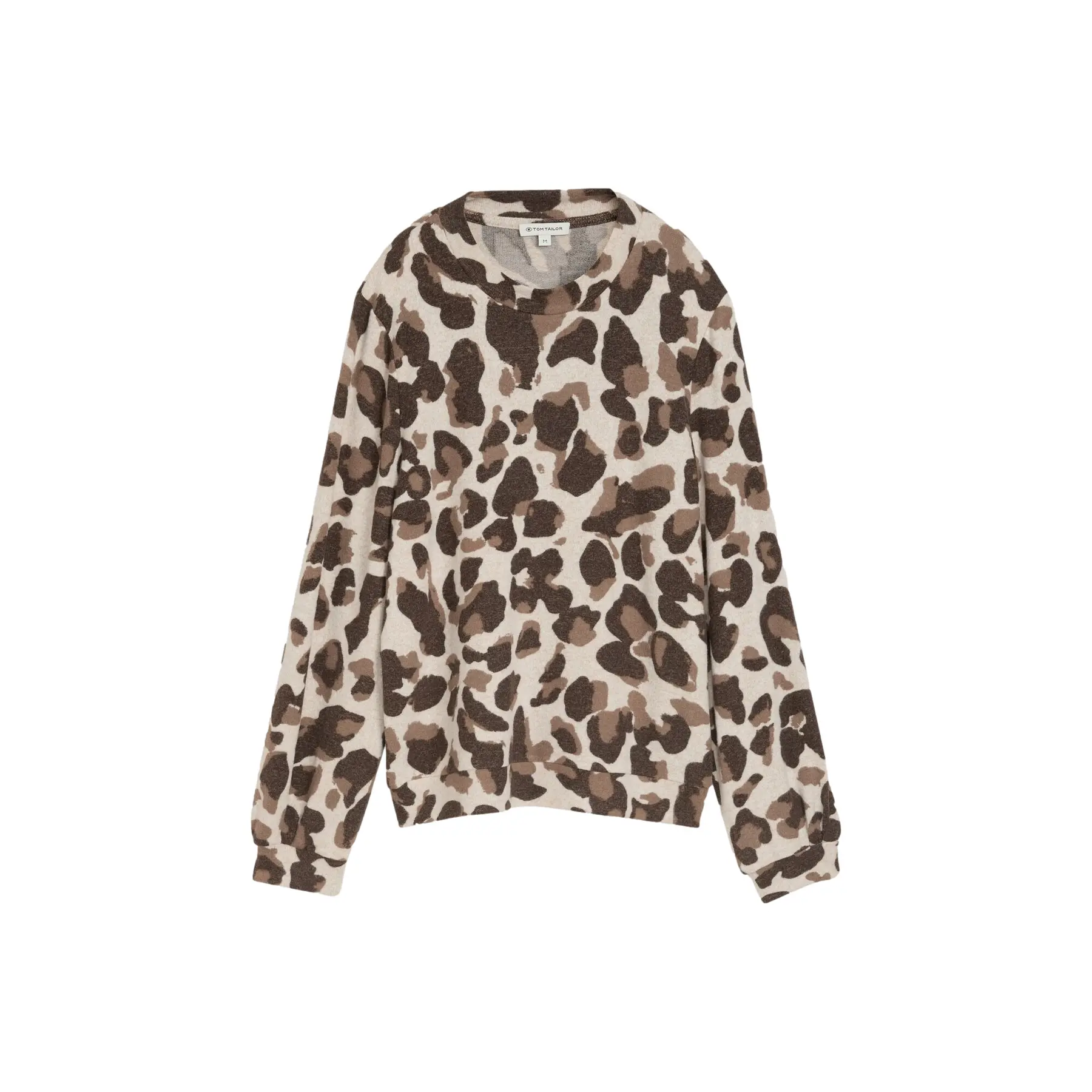 Tom Tailor - Gezellig T-shirt met lange mouwen en patroon - Maat XXL - beige melange brown leo print