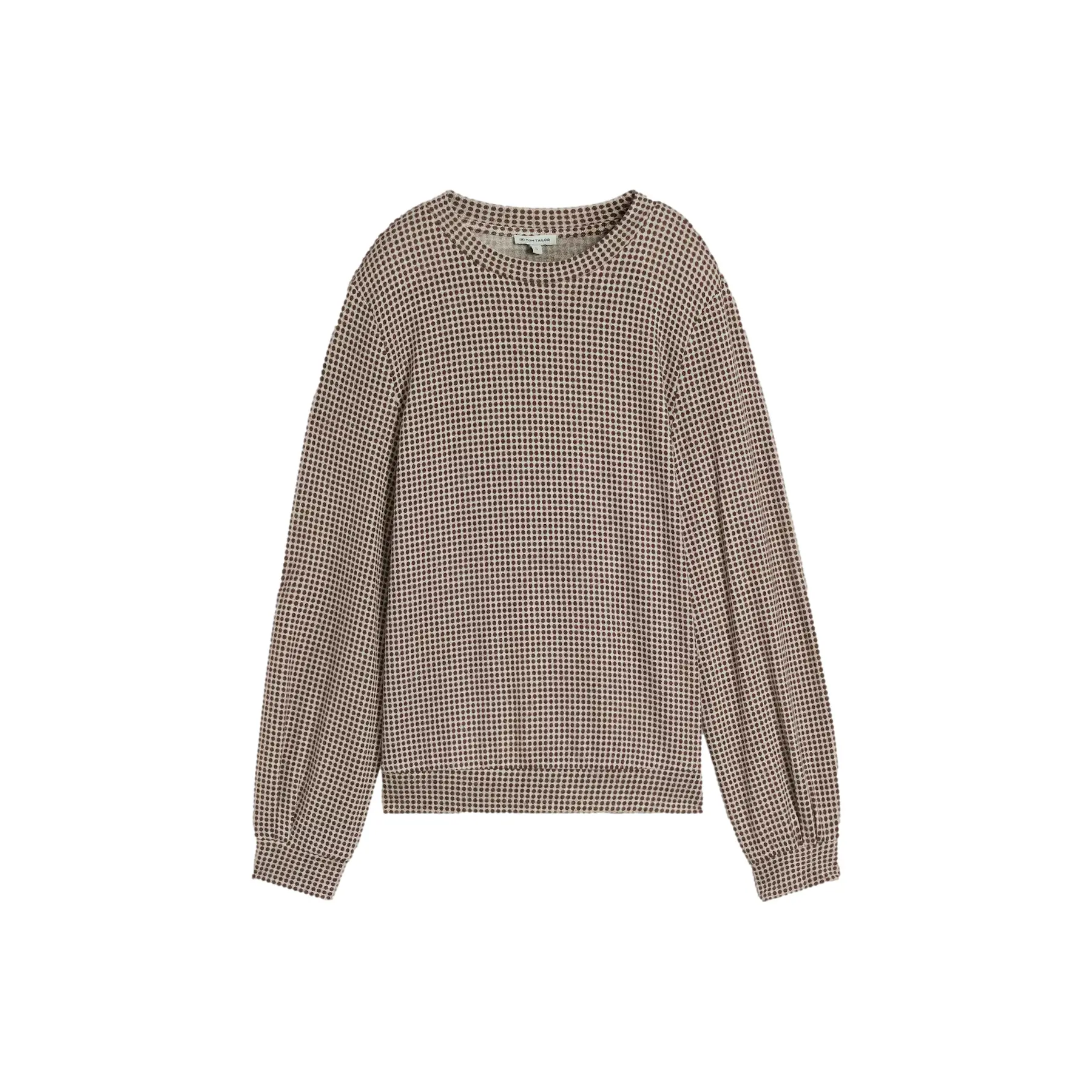 Tom Tailor - Gezellig T-shirt met lange mouwen en patroon - Maat XXL - brown dot on beige melange