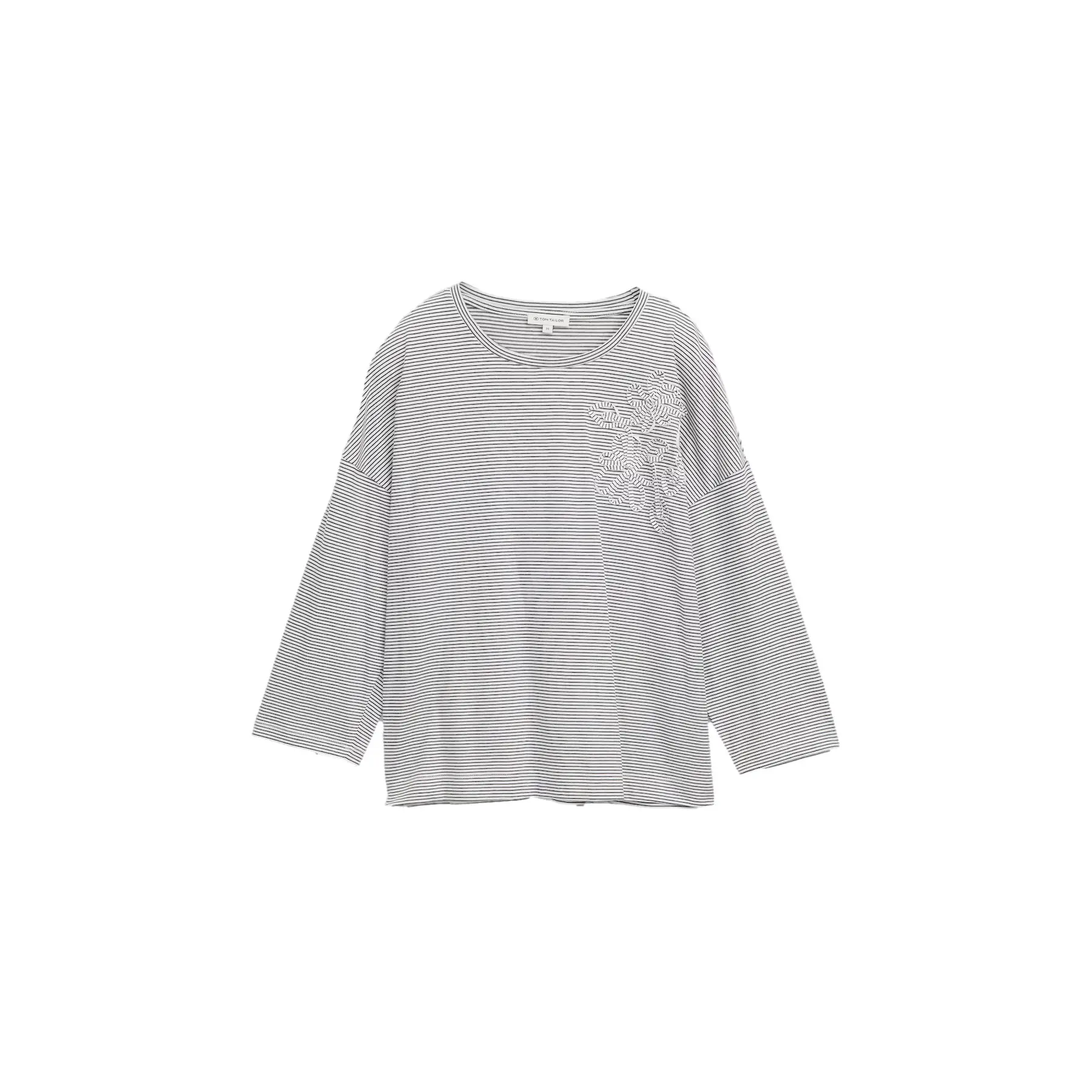 Gestreifter Langarmshirt mit besticktem Blumenmuster Damen Tom Tailor