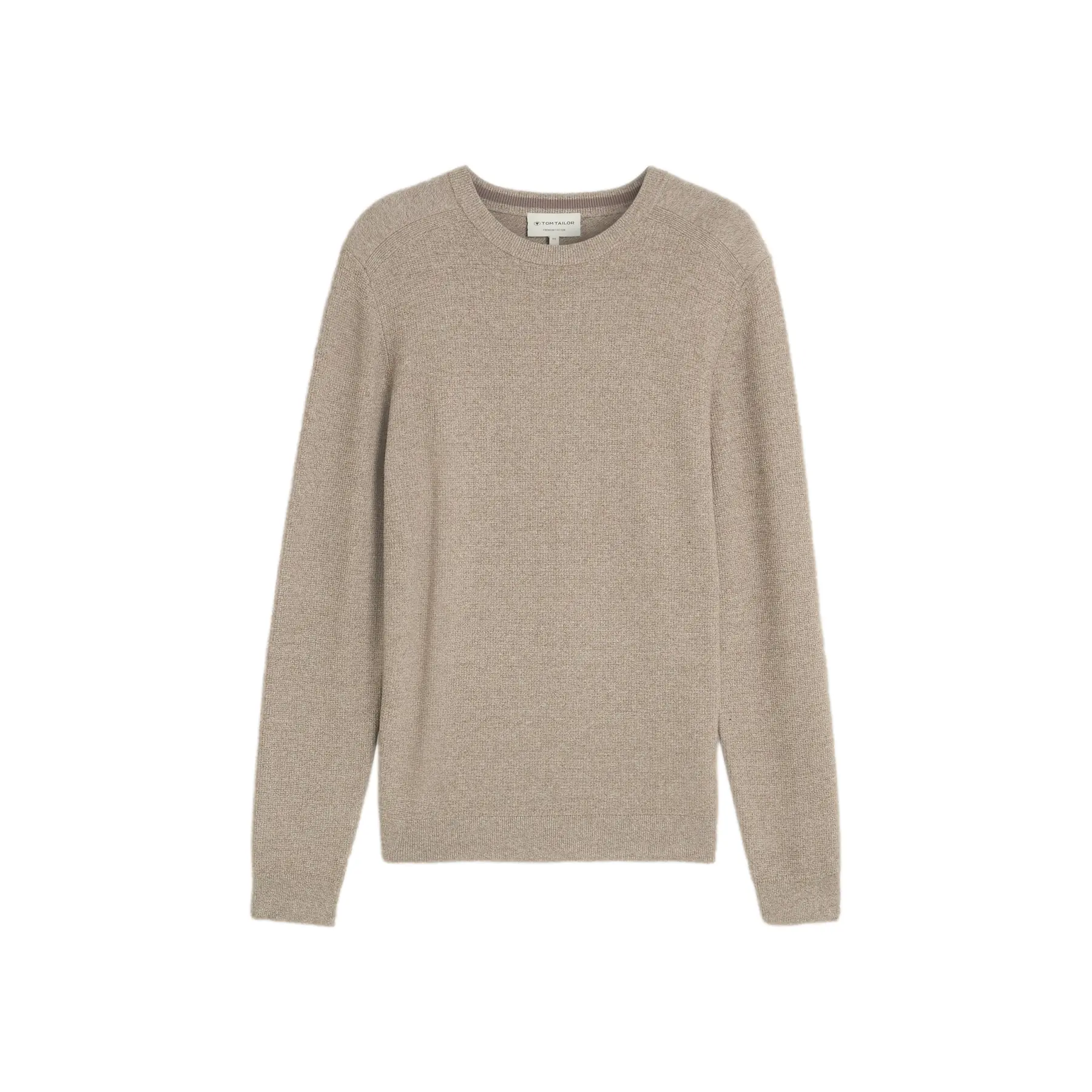 Tom Tailor - Gebreide trui van katoen - Maat XXL - mouline taupe offwhite