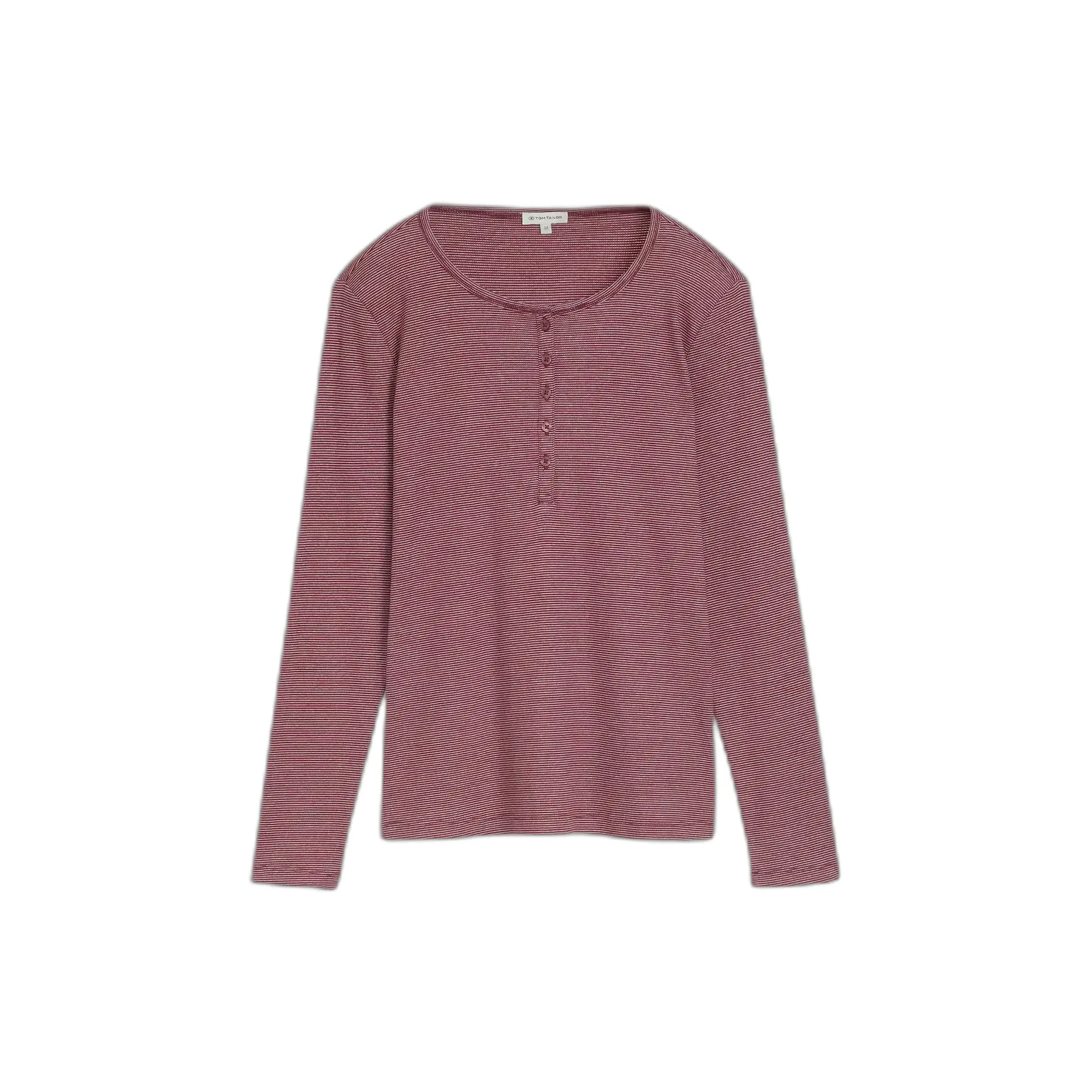 Tom Tailor - Henley-shirt met lange mouwen en geribde structuur - Maat XXL - light pink preppy plum stripe