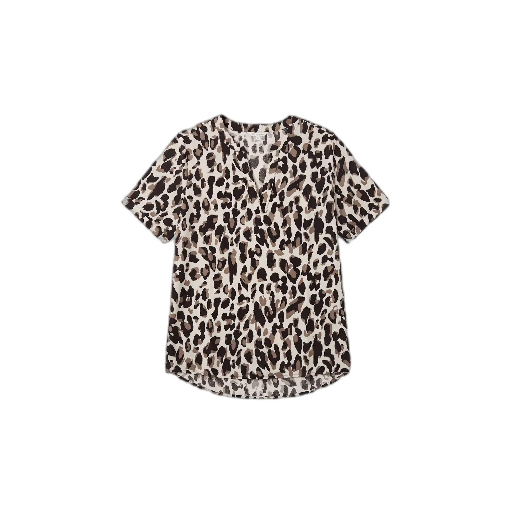 Tom Tailor - Loose Fit Bluse mit V-Ausschnitt - Maat 44 - brown beige leo print