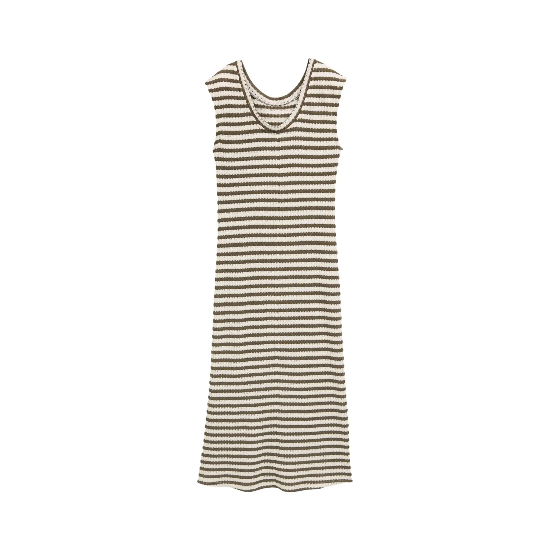 Tom Tailor Denim - Midi-jurk met gestreept patroon - Maat XL - olive white stripe